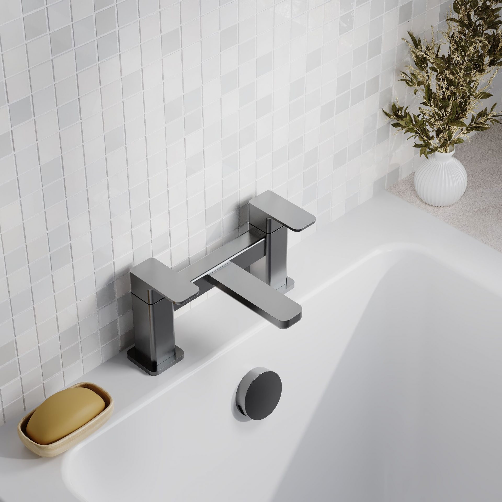 Nuie Windon Deck Mounted Bath Filler – Brushed Pewter