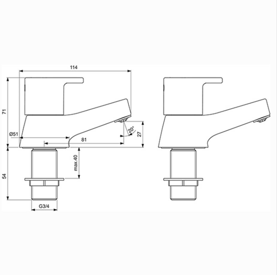 Armitage Shanks Sandringham 21 SL Bath Pillar Taps G3/2 – Chrome