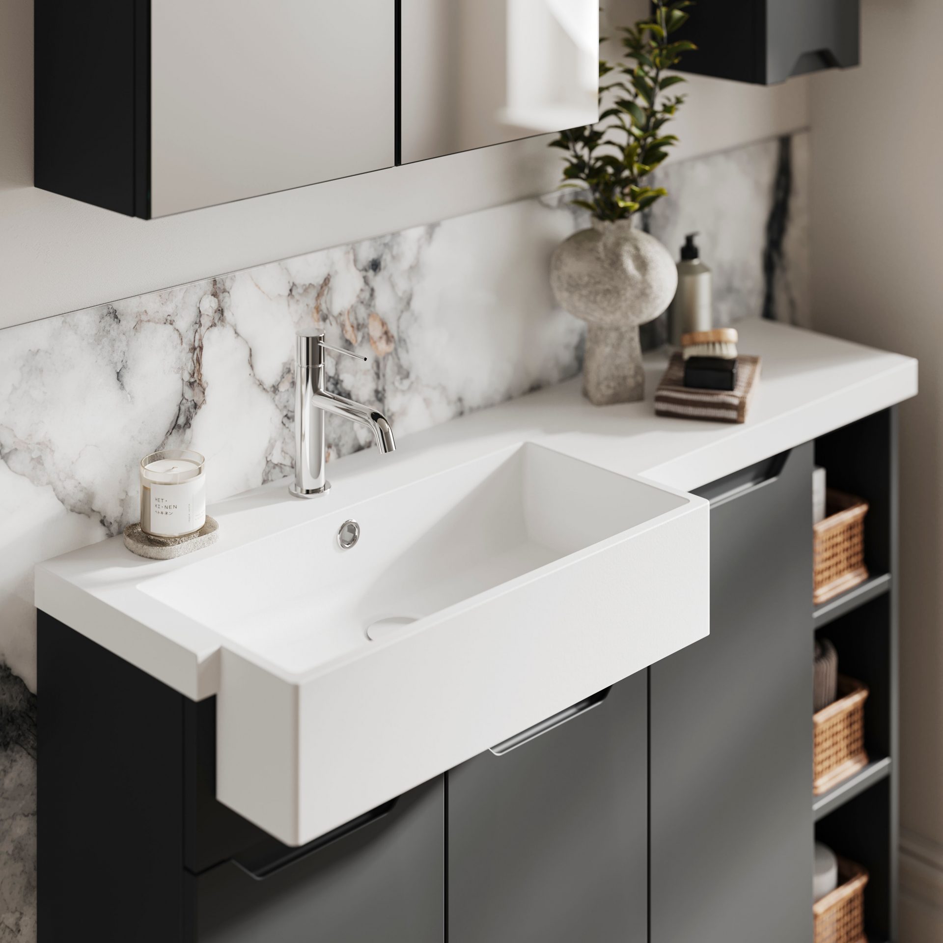 Nuie Lux Loave 300mm 1 Door Slim Floorstanding Base Unit – Soft Black