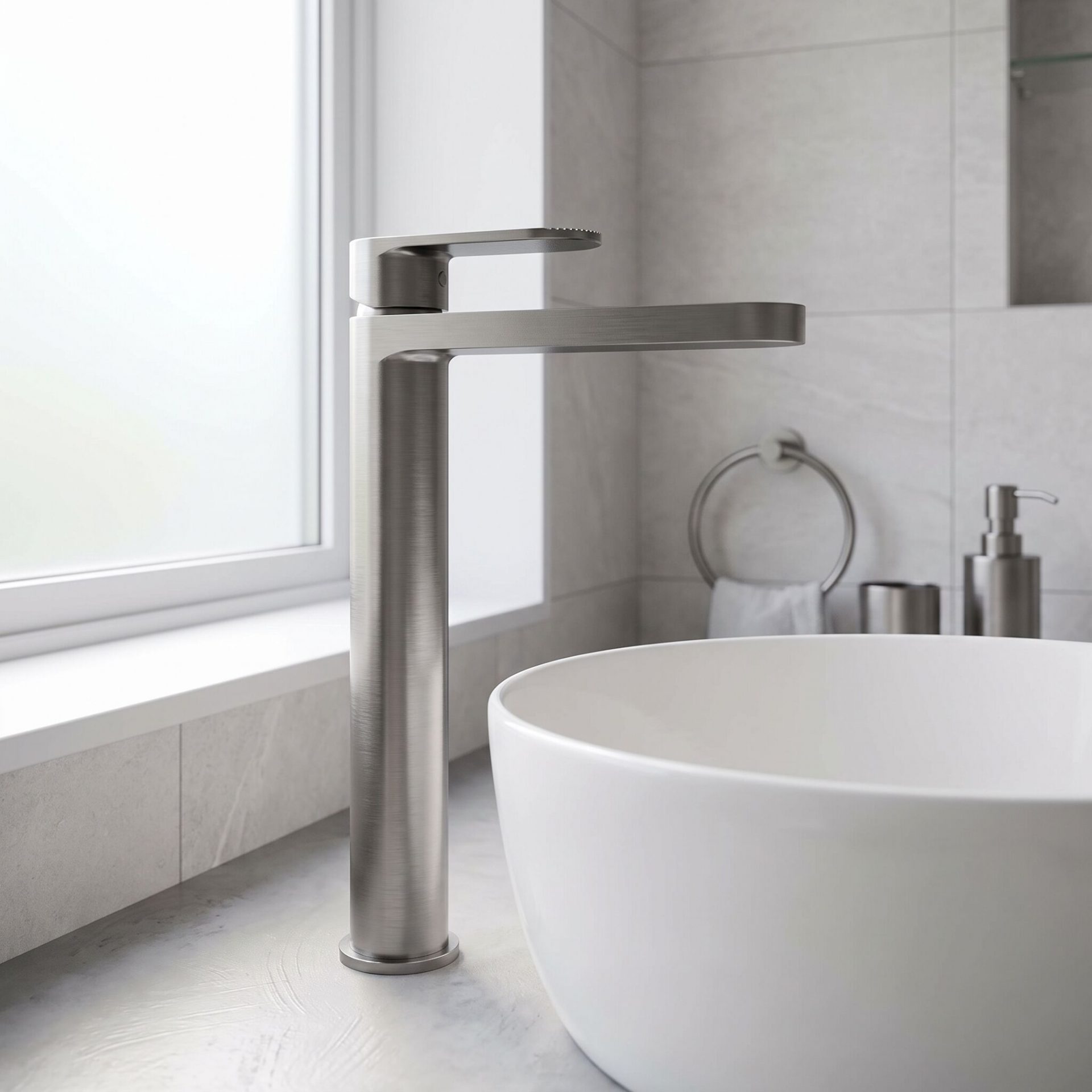 Nuie Cyprus Fluted Tall Mono Basin Mixer – Brushed Pewter