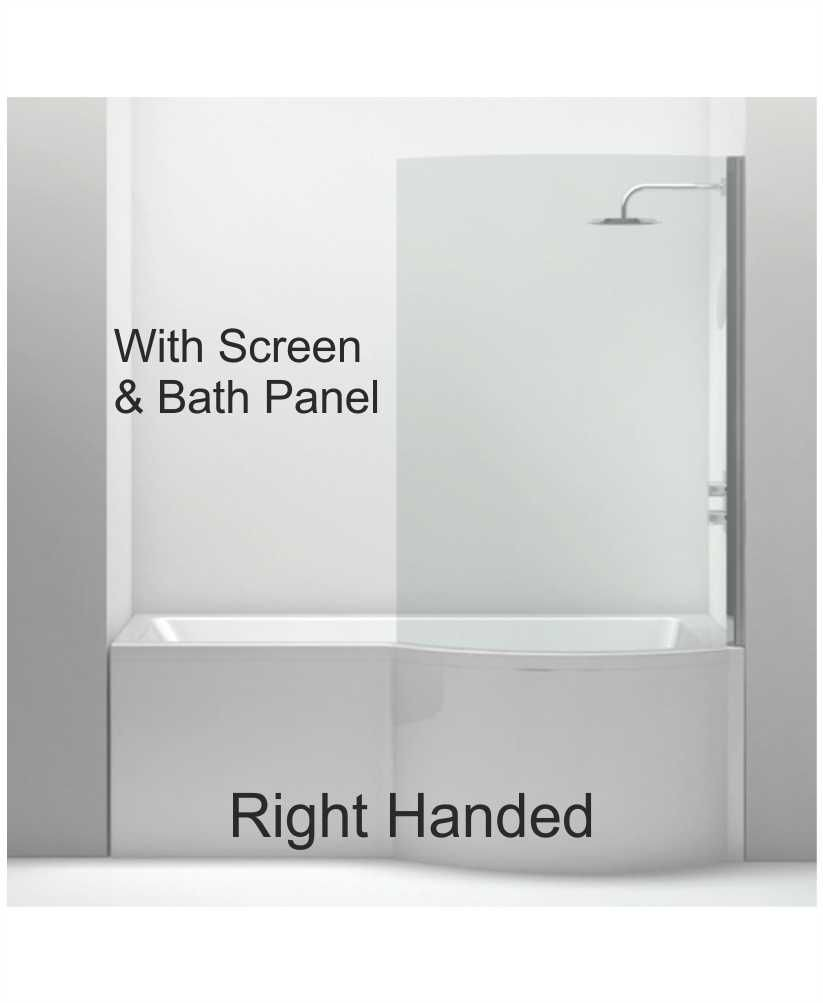 Sonas P-Shape 1700x900mm Right Hand Single Ended 8 Jet Whirlpool Bath & Panel with Bath Screen