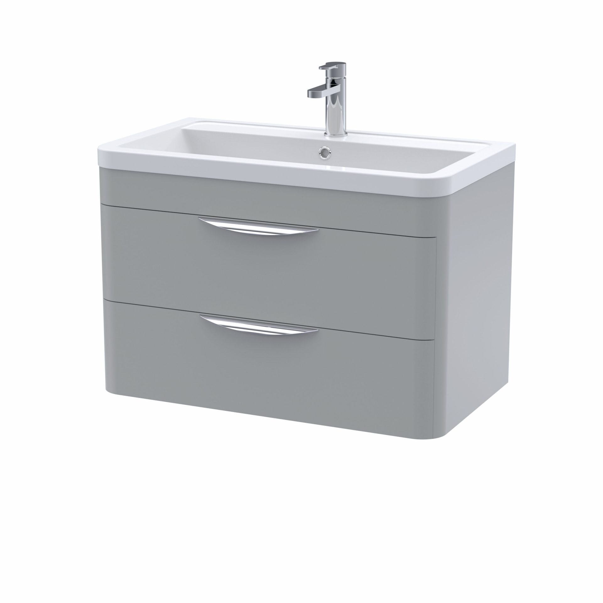 Nuie Parade 800mm 2 Drawer Wall Hung Vanity Unit & Ceramic Basin – Satin Grey