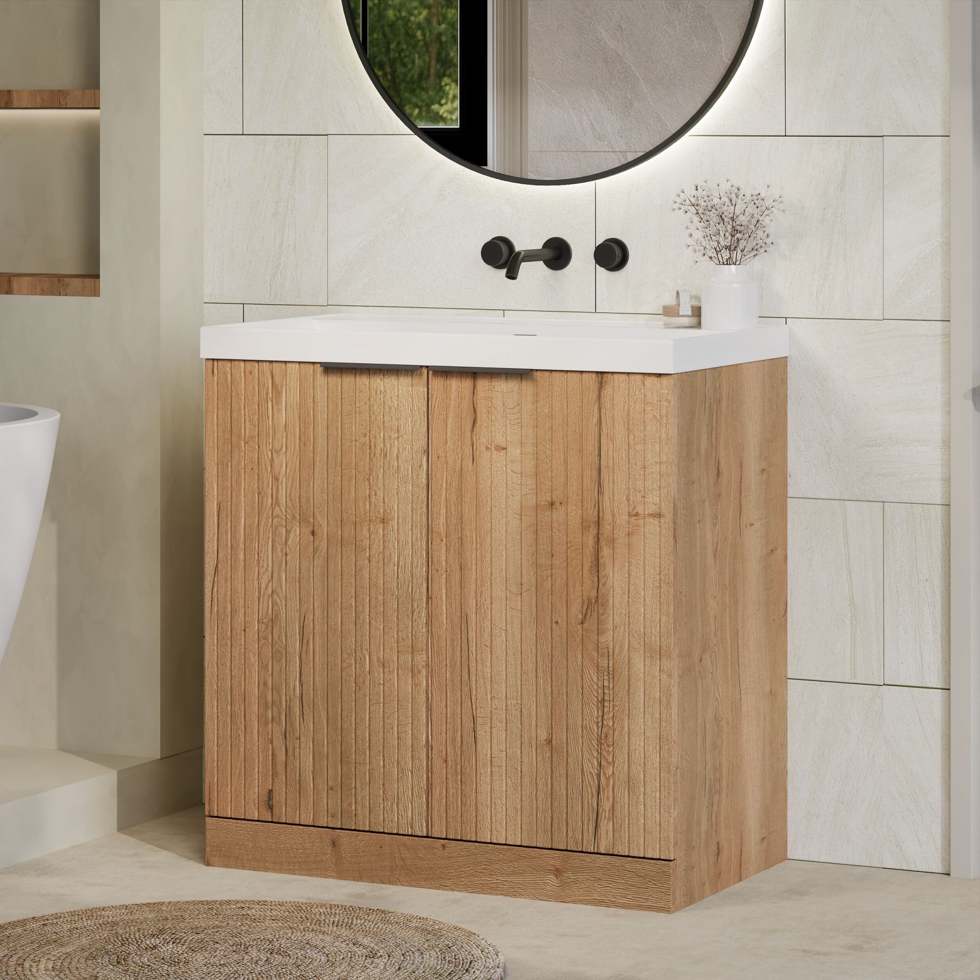 Nuie Lux Flume 800mm 2 Door Floorstanding Vanity Unit – Autumn Oak