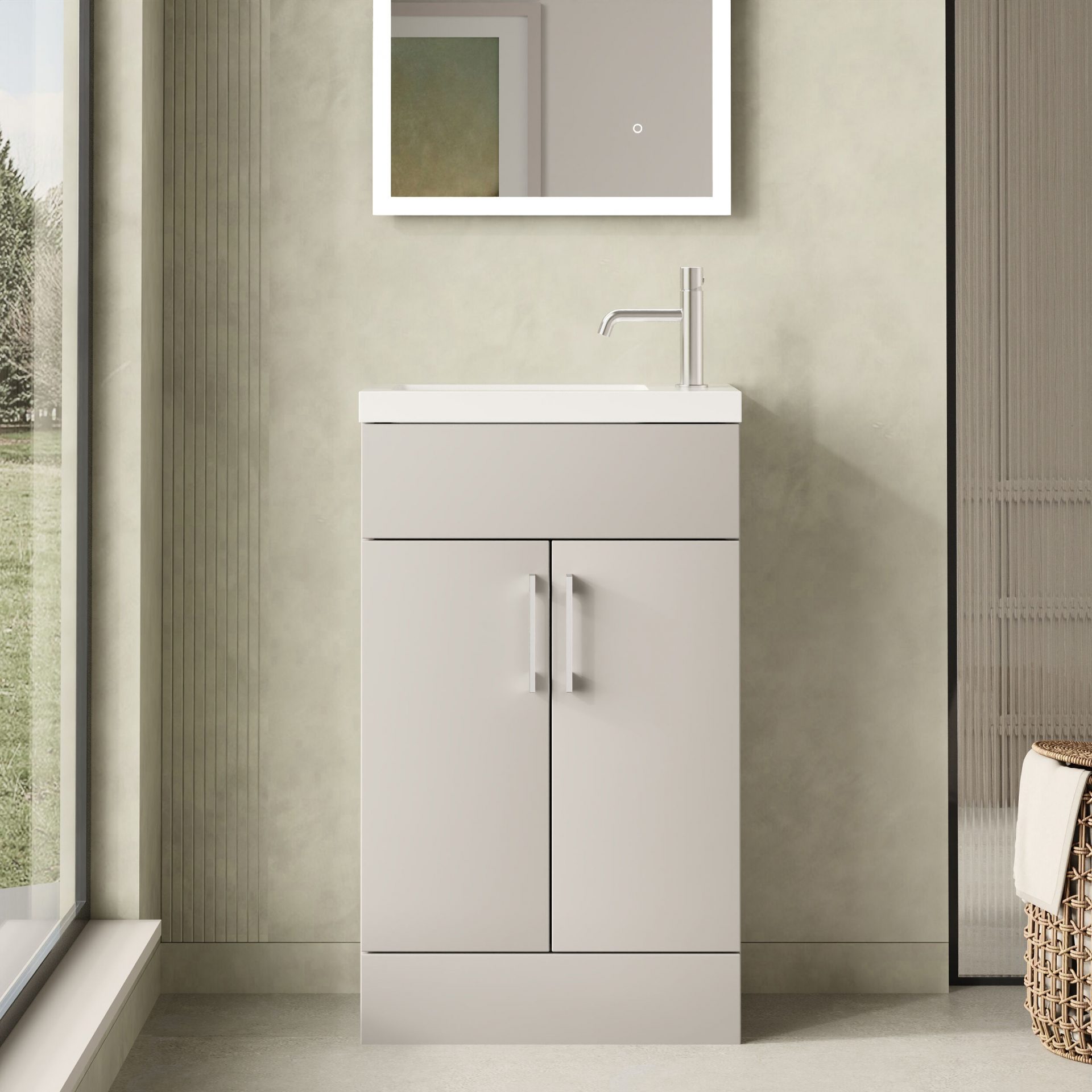 Nuie Lux Krest 500mm 2 Door Slim Floorstanding Unit – Pebble Grey