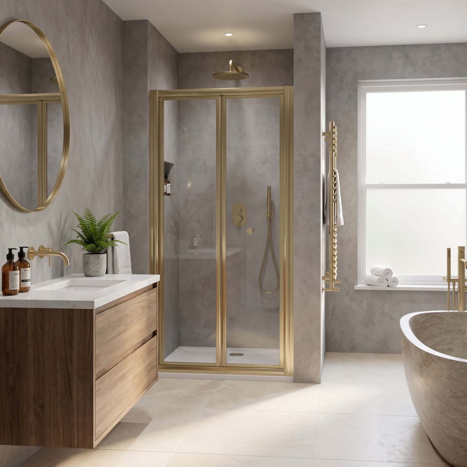 Nuie Rene 4mm Bifold Shower Enclosures – Brushed Brass