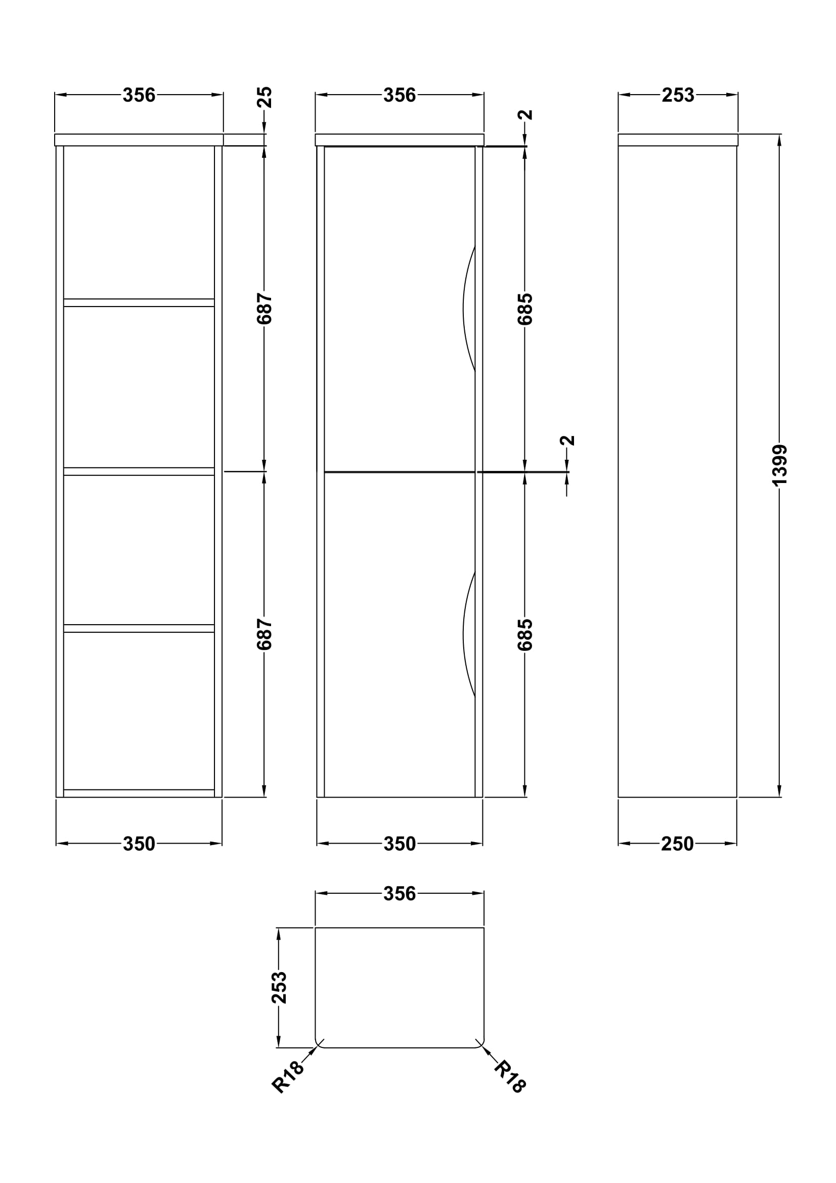 Nuie Parade 356mm 2 Door Wall Hung Tall Cabinet – Gloss White