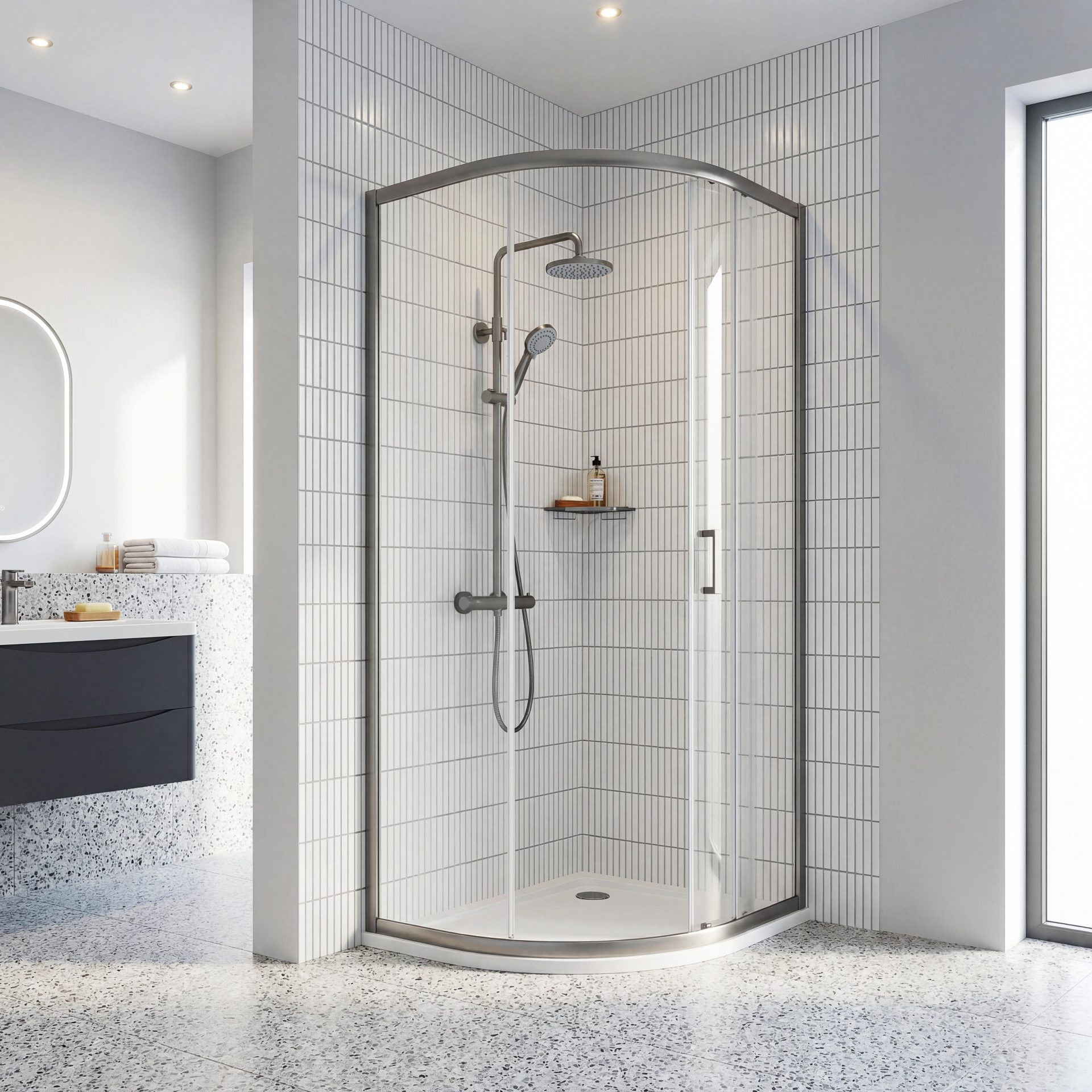 Nuie Rene 900mm Single Entry Quadrant Shower Enclosure – Brushed Pewter