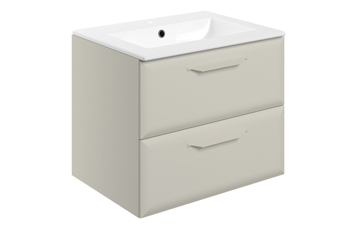 MyBathrooms Murillo 615mm 2 Drawer Wall Hung Unit & 1TH Basin – Matt Latte
