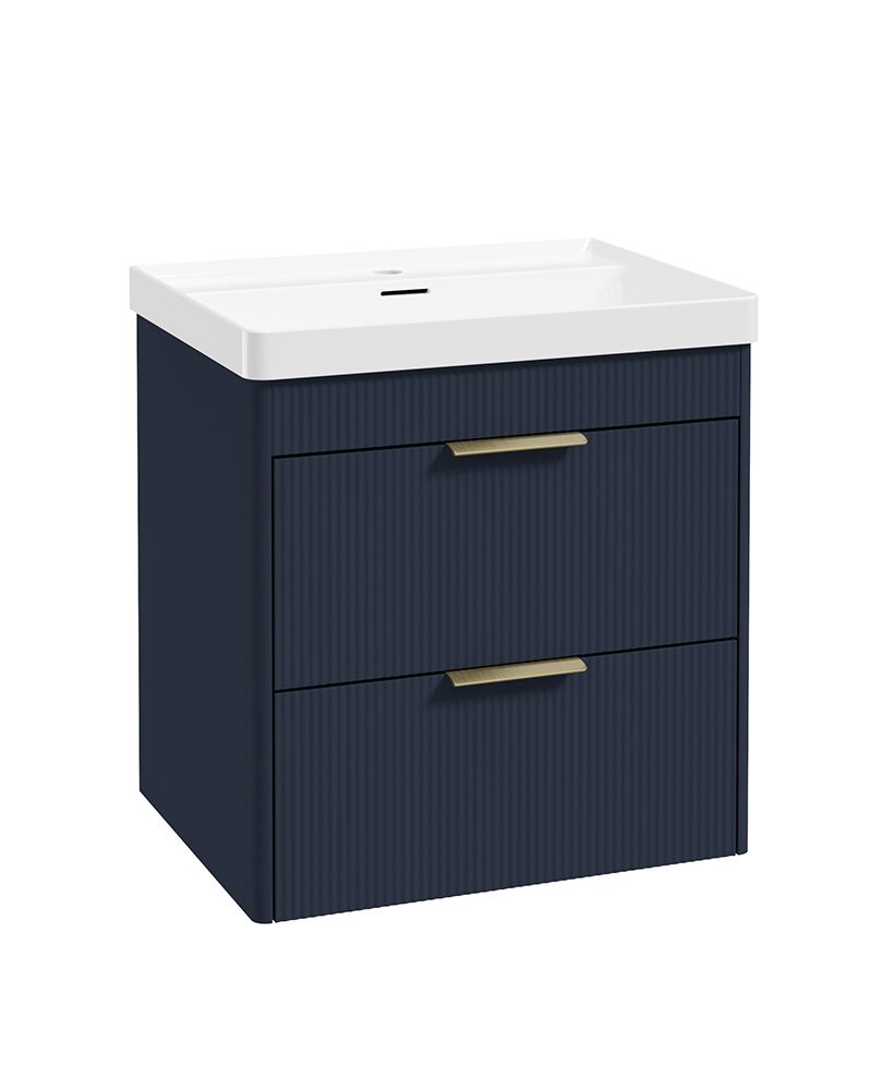 Sonas Reed 600mm 2 Drawer Wall Hung Unit & Basin – Matt Cobalt Night
