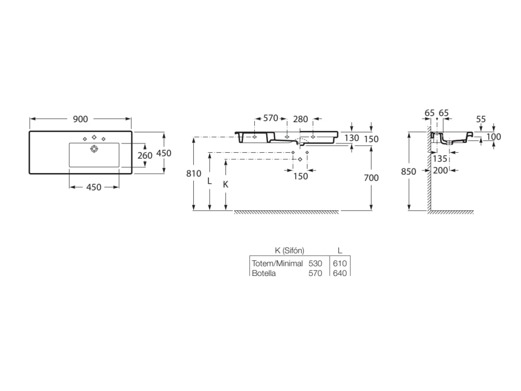 Roca Prisma Wall Hung Basin RH 900×450