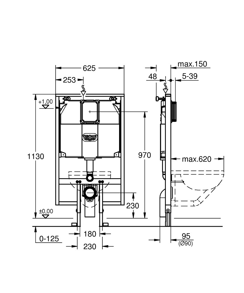 Grohe Rapid SL Slim Frame for WC with Flushing Cistern 80mm