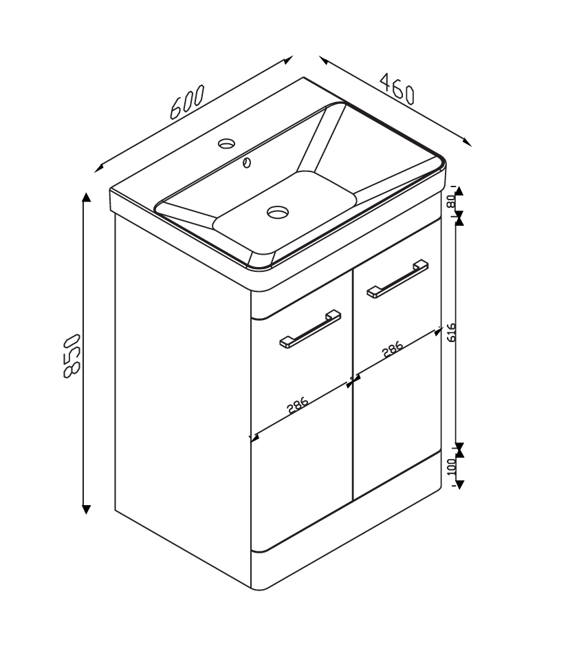 Scudo Rossini 600mm Floorstanding Vanity Unit & Basin – Gloss White