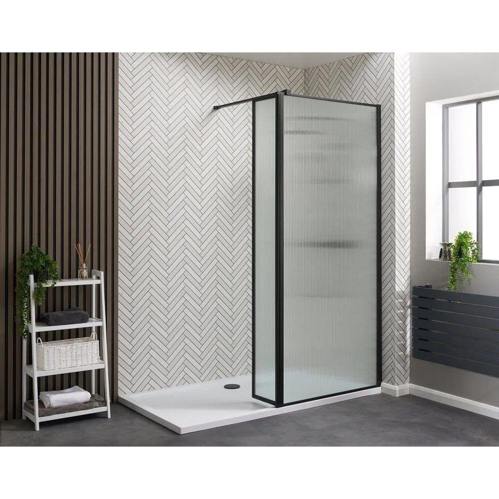 Qualitex Genesis Deluxe Fluted Glass Walk-In Panel – Matt Black