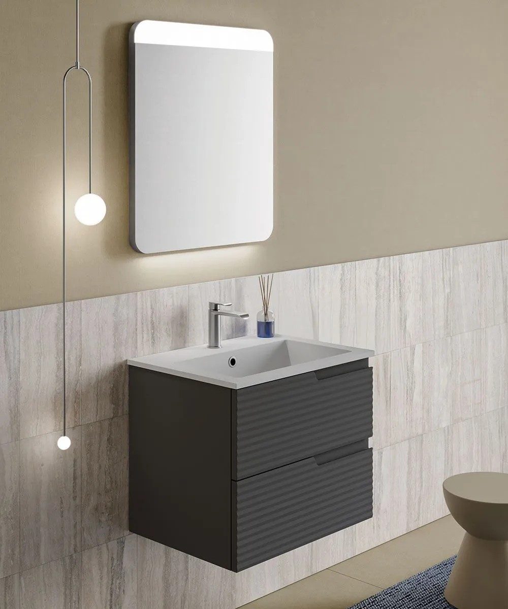 Qualitex Civetta 600mm 2 Drawer Wall Hung Unit & Basin – Matt Grey