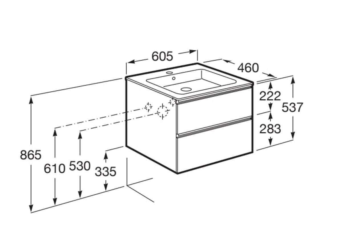 Roca The Gap 600mm 2 Drawer Vanity Unit & Basin – Walnut