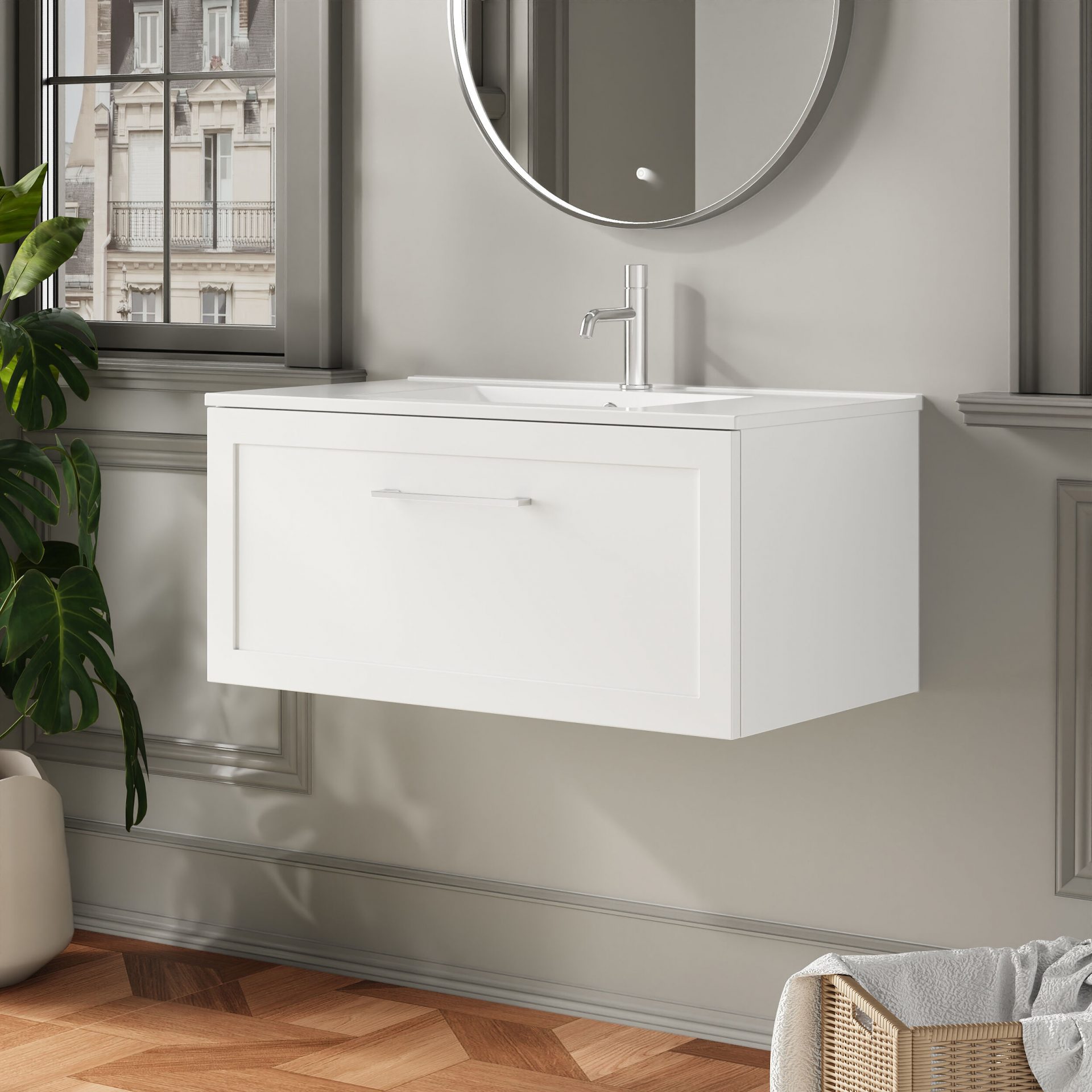 Nuie Lux Larck 800mm 1 Drawer Wall Hung Vanity Unit – Matt White