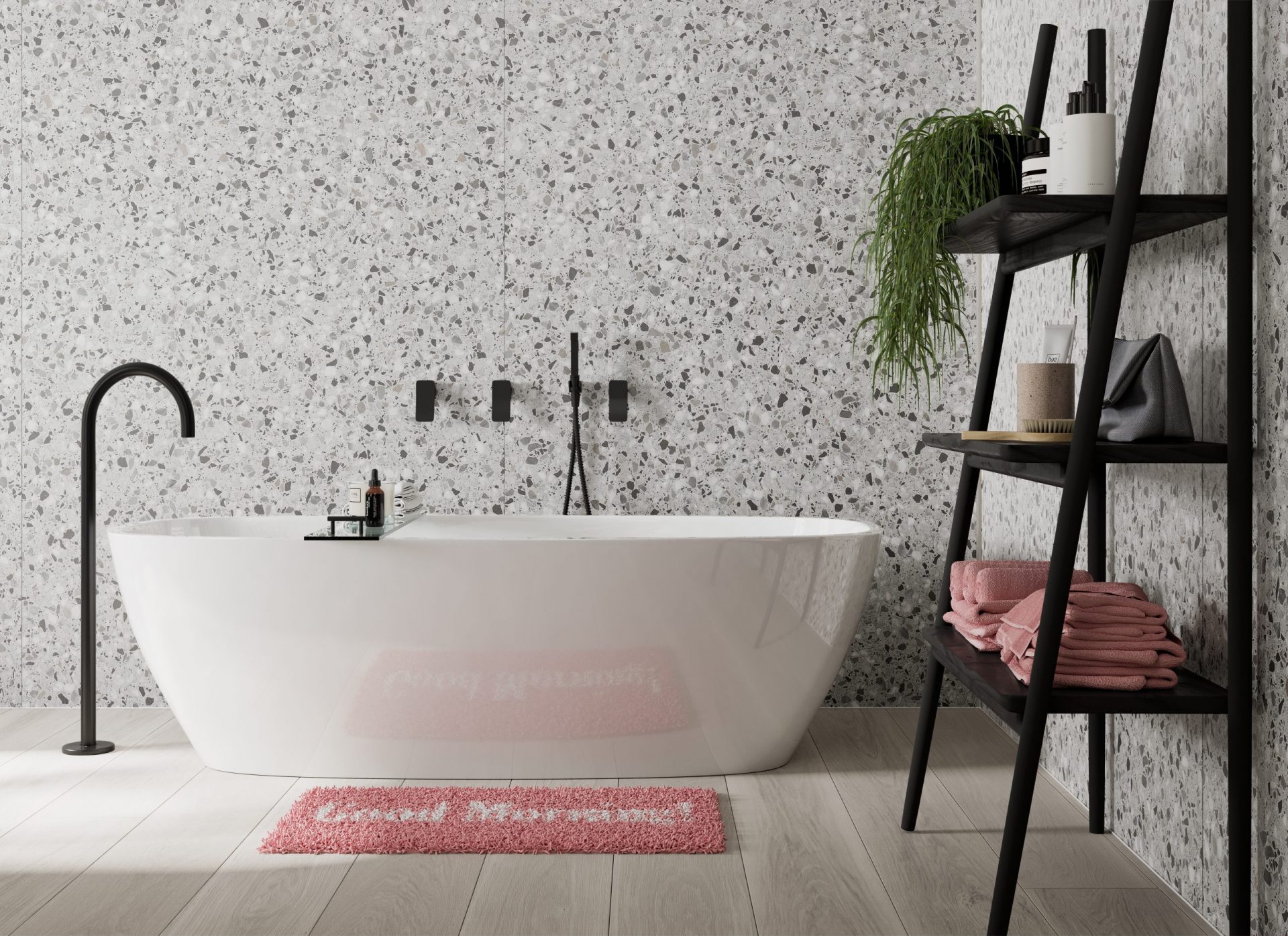 Showerwall Impression Collection Wall Panel – Positano Grey Terrazzo