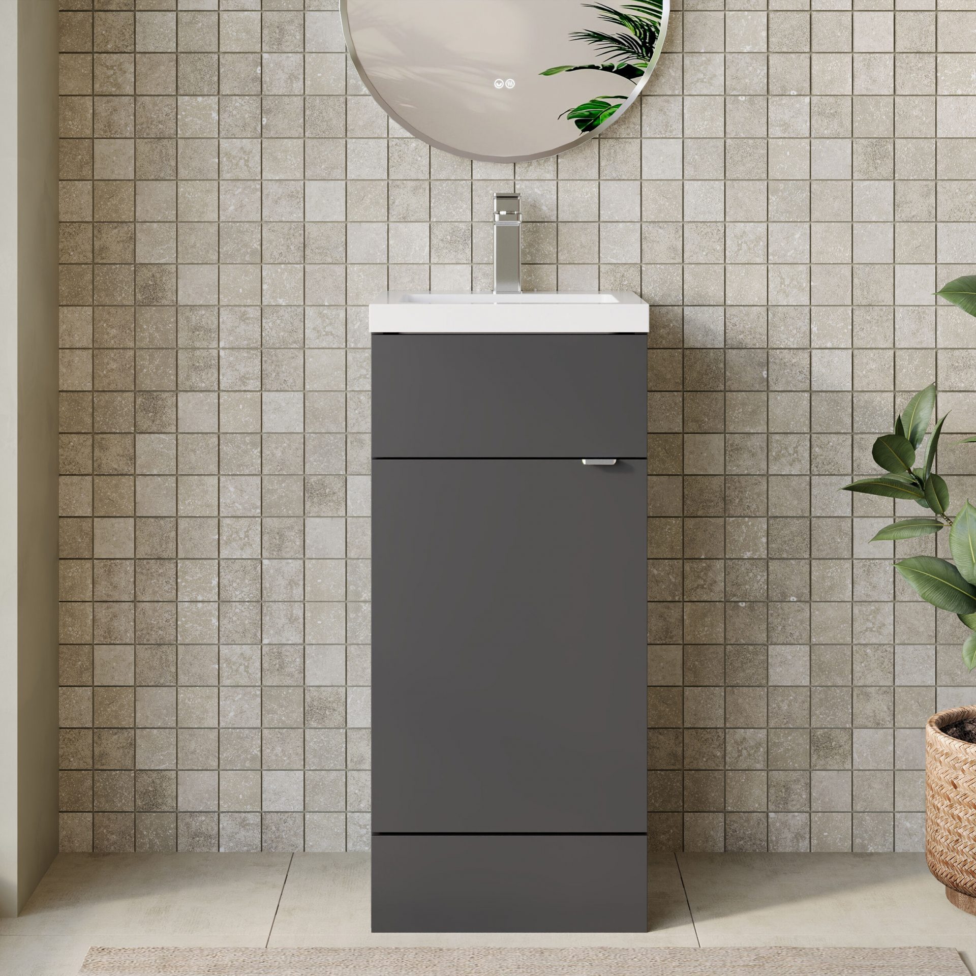 Hudson Reed Fusion Full Depth 400mm 1 Door Floor Standing Vanity Unit – Gloss Grey