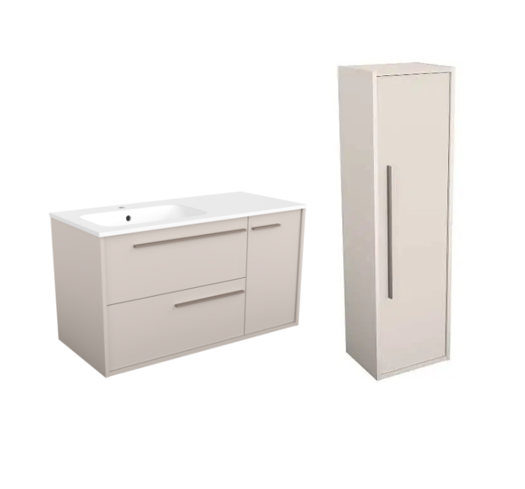 Tissino Tellao 1000mm Vanity Unit Inc Storage Column Pack – Soft Taupe