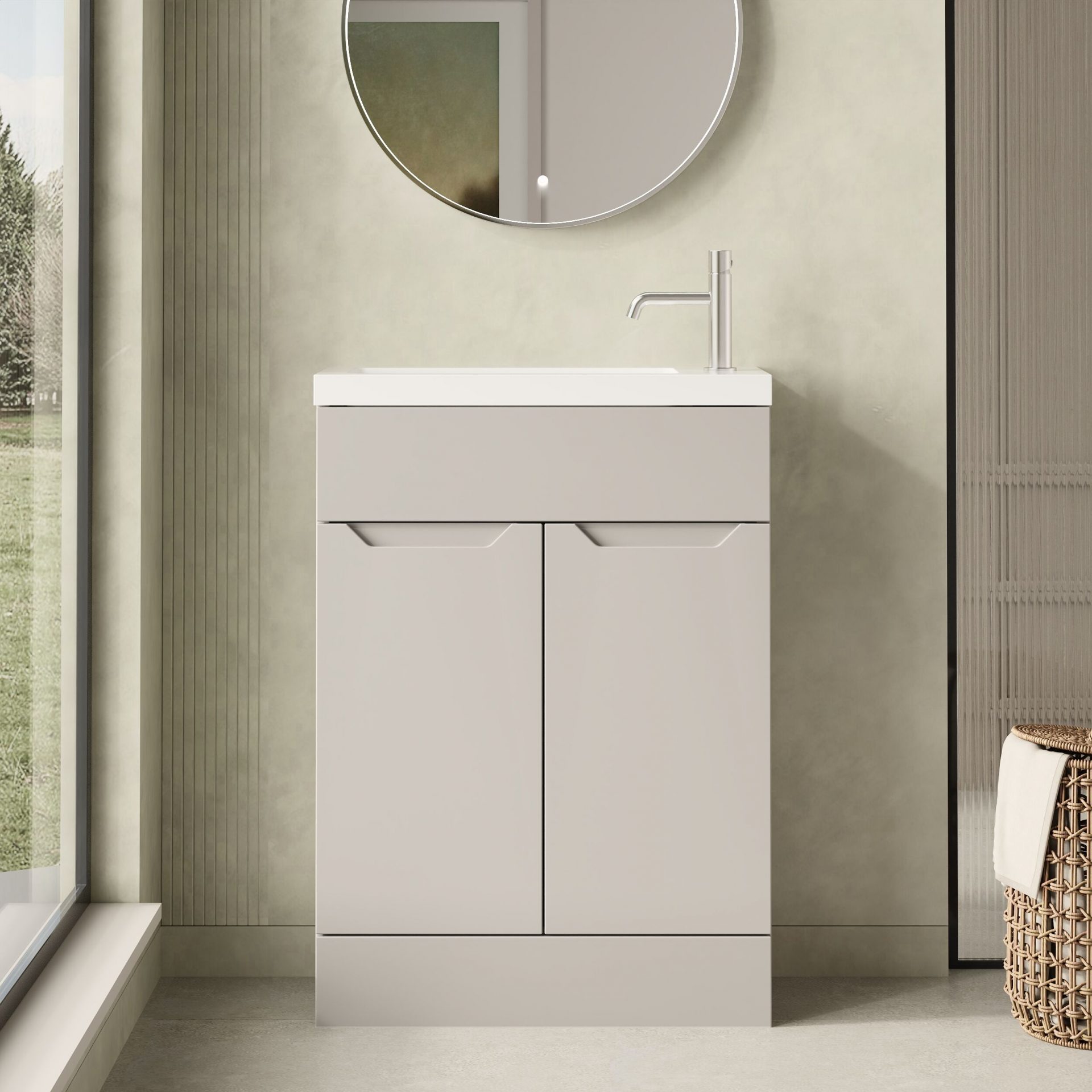 Nuie Lux Loave 600mm 2 Door Slim Floorstanding Unit – Pebble Grey