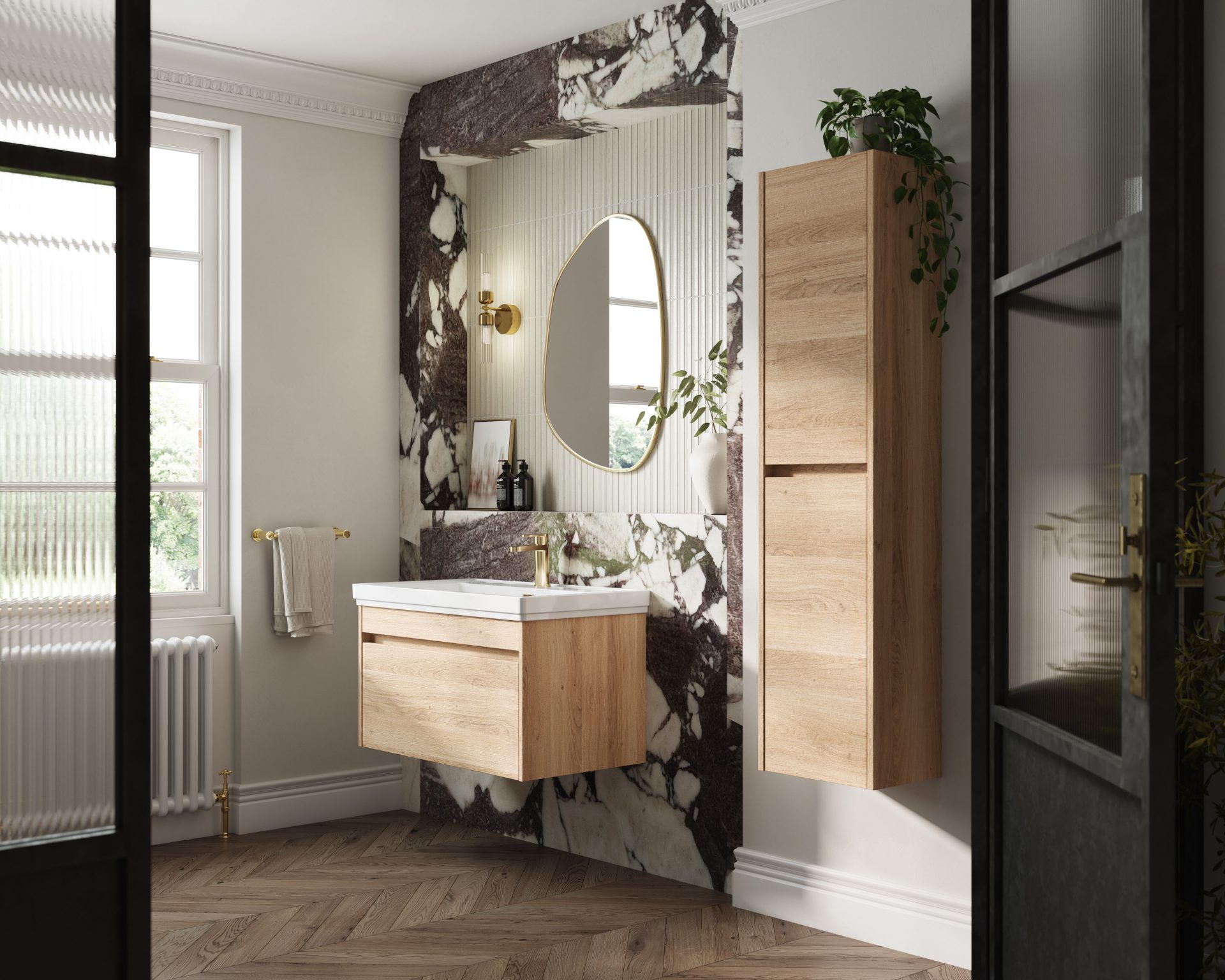 Nuie Lux Loftwood 800mm 1 Drawer Wall Hung Vanity Unit – Bleached Oak