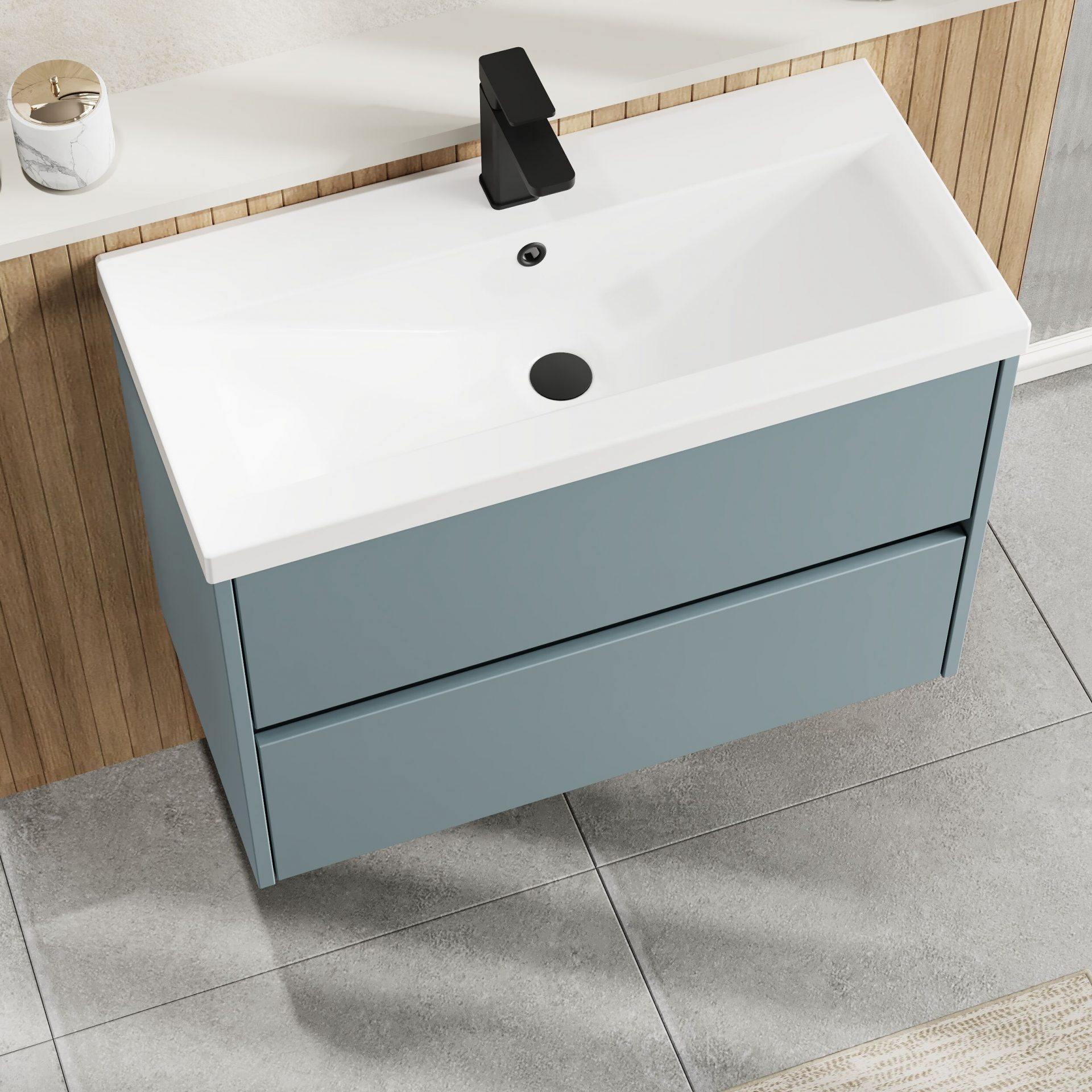 Nuie Havana 800mm 2 Drawer Wall Hung Unit & Mid-Edge Basin – Coastal Grey