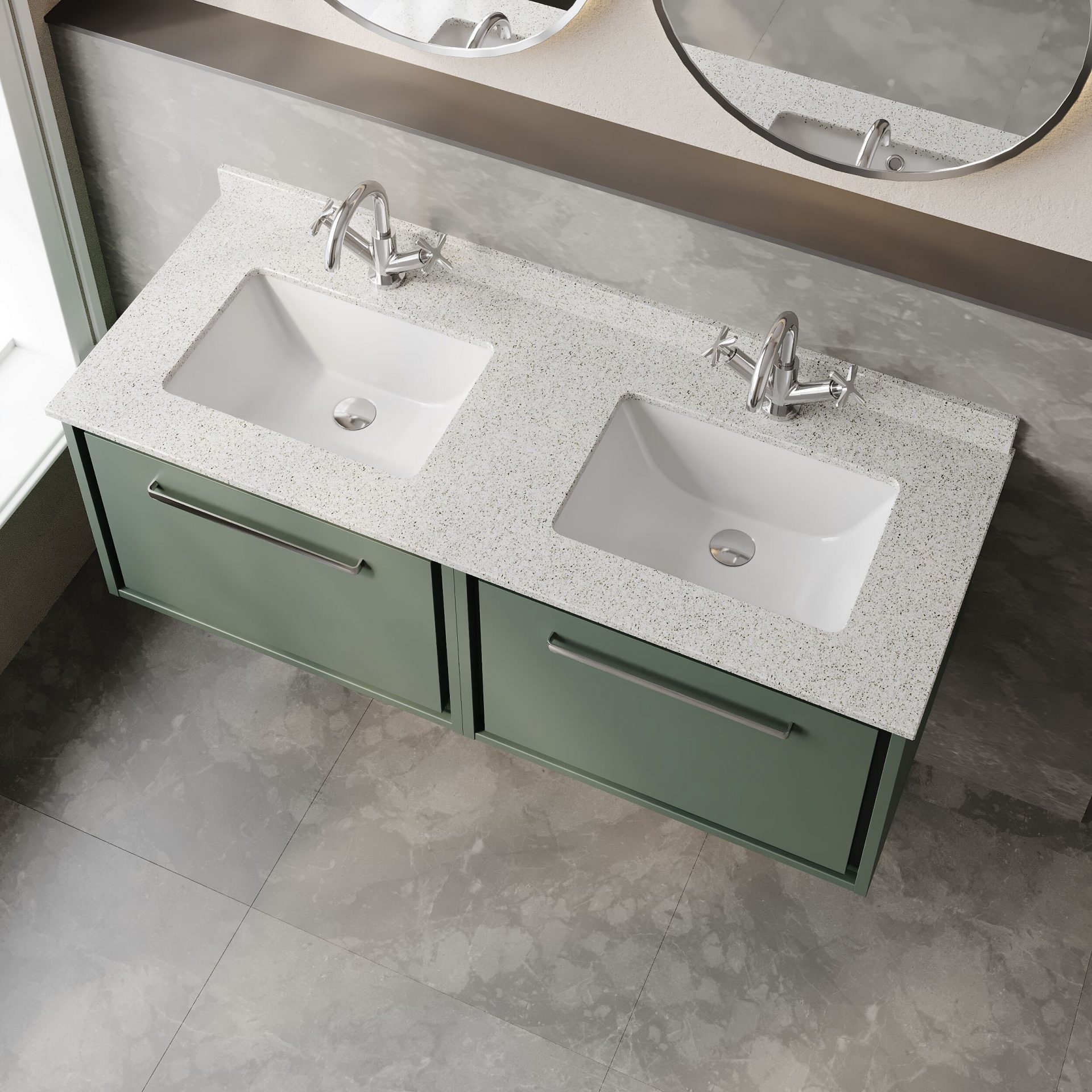 Hudson Reed Lille 1200mm 2 Drawer Wall Hung Vanity Unit & Double Basin – Fern Green