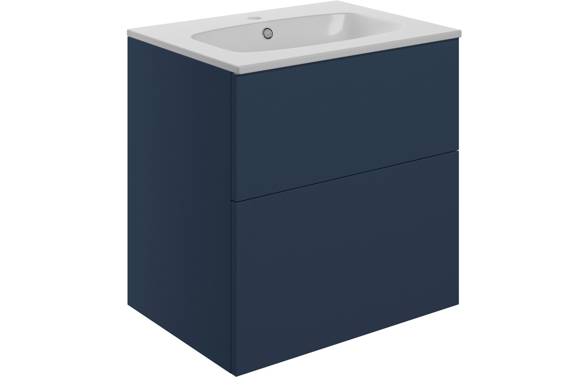 Bermuda 610mm Wall Hung 2 Drawer Basin Unit & Basin – Matt Deep Blue