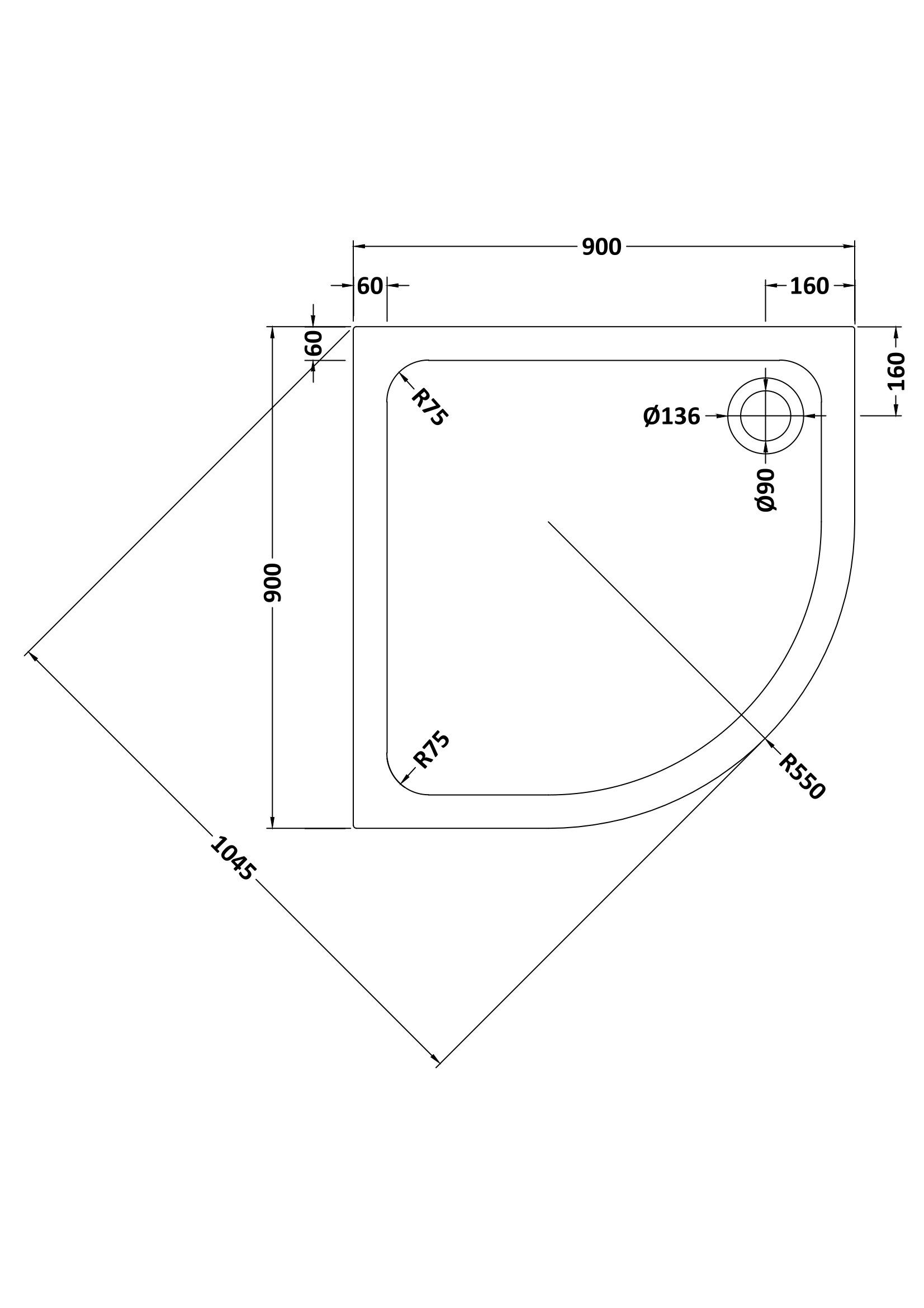 Hydro45 Quadrant Shower Tray with Upstands – Gloss White