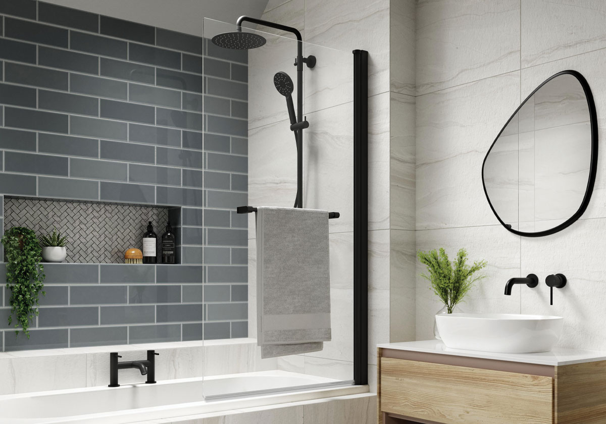 Kudos Inspire Single Panel Bath Screen – Matt Black