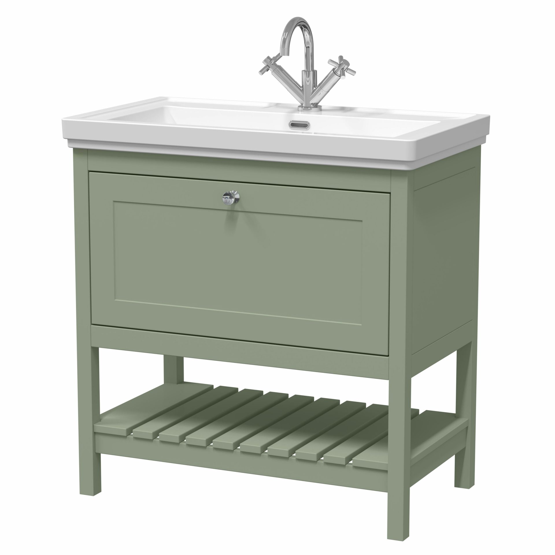 Old London Bexley 800mm 1 Drawer Floor Standing Vanity Unit & Basin – Fern Green