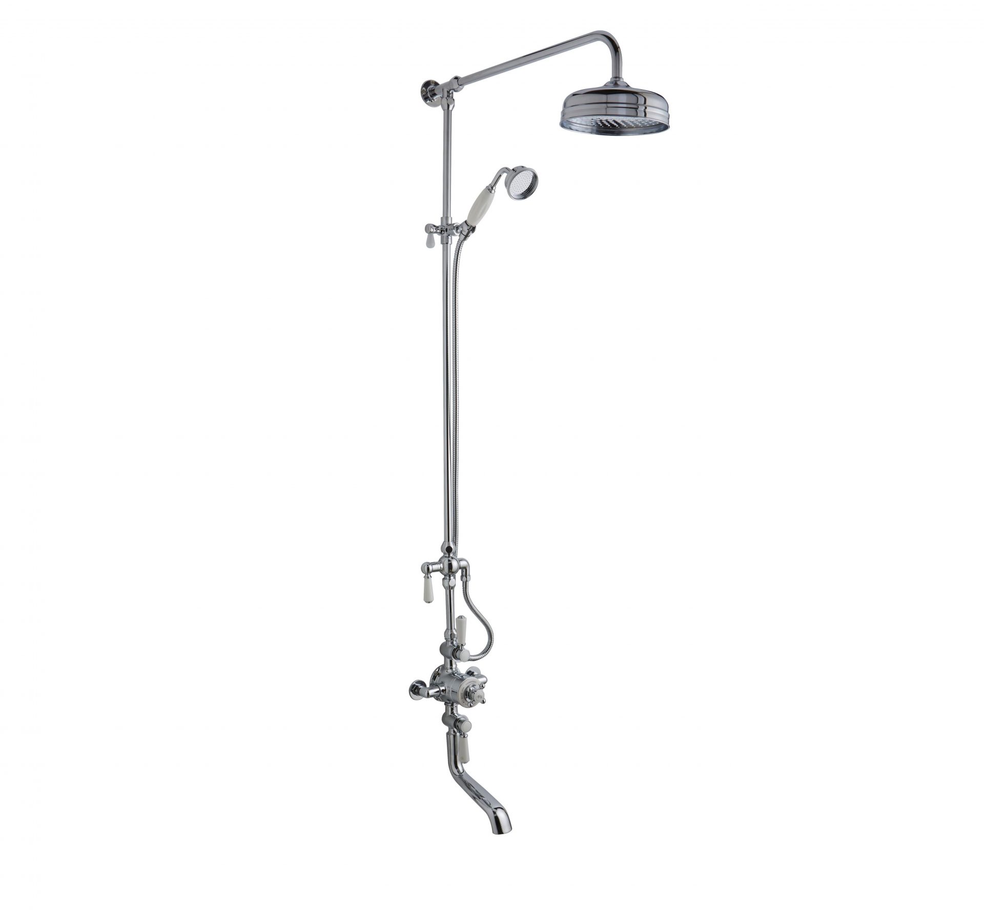 Old London Traditional Thermostatic Shower with Rigid Riser Kit & Bath Spout – Chrome