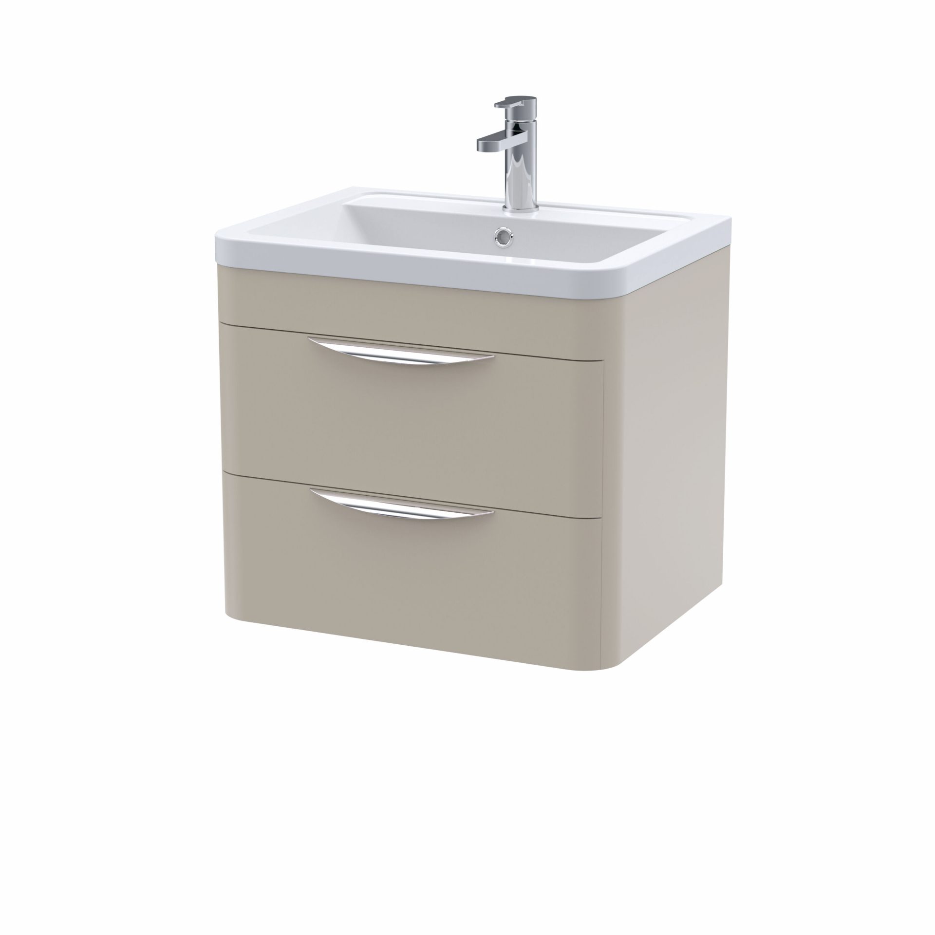 Nuie Parade 600mm 2 Drawer Wall Hung Vanity Unit & Ceramic Basin – Pebble Grey