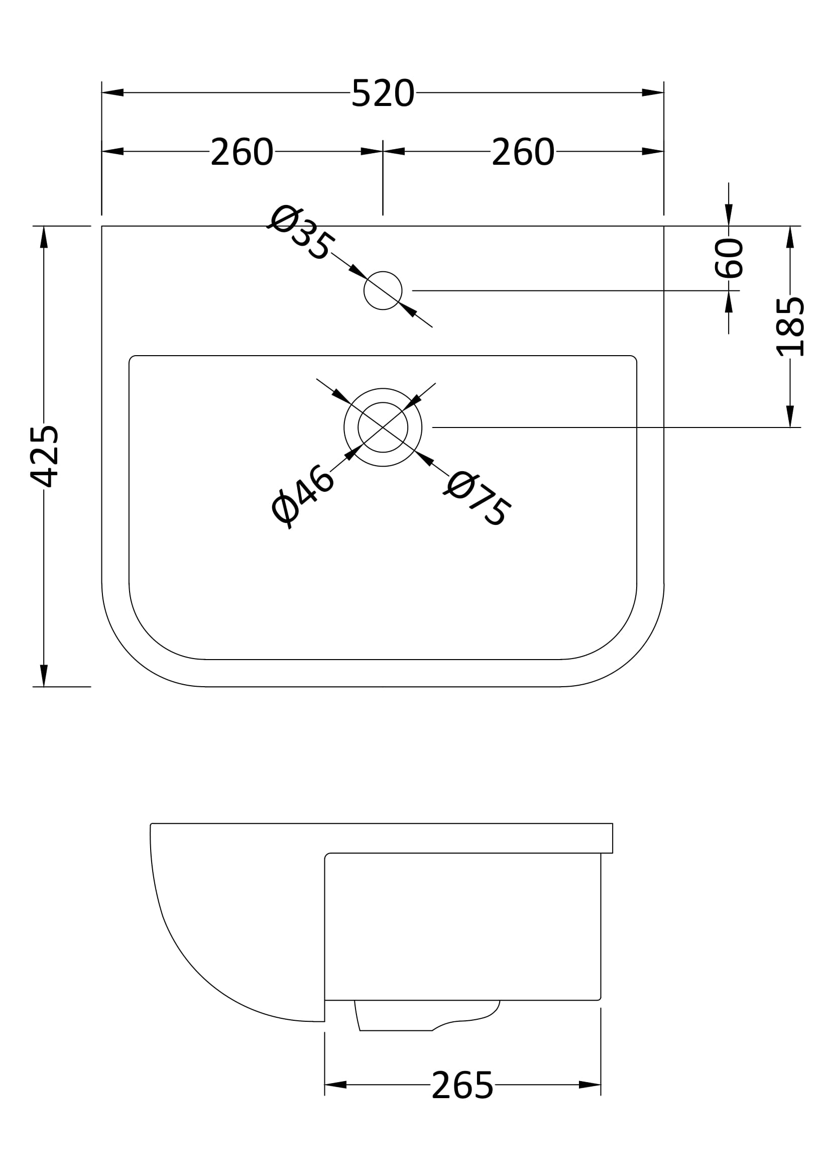 Nuie Lux 1TH 520mm Ceramic Square Semi-Recessed Basin