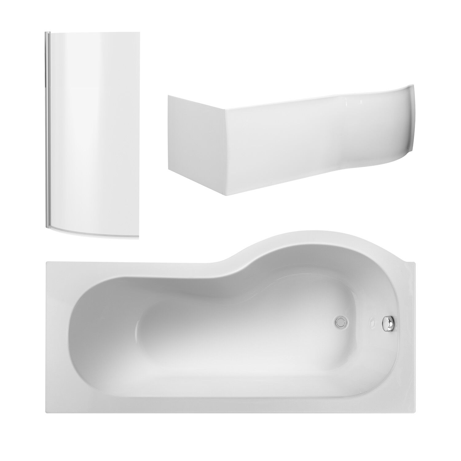 1700mm Left Hand P-Shaped Shower Bath With Screen, Side Panel And Leg Set