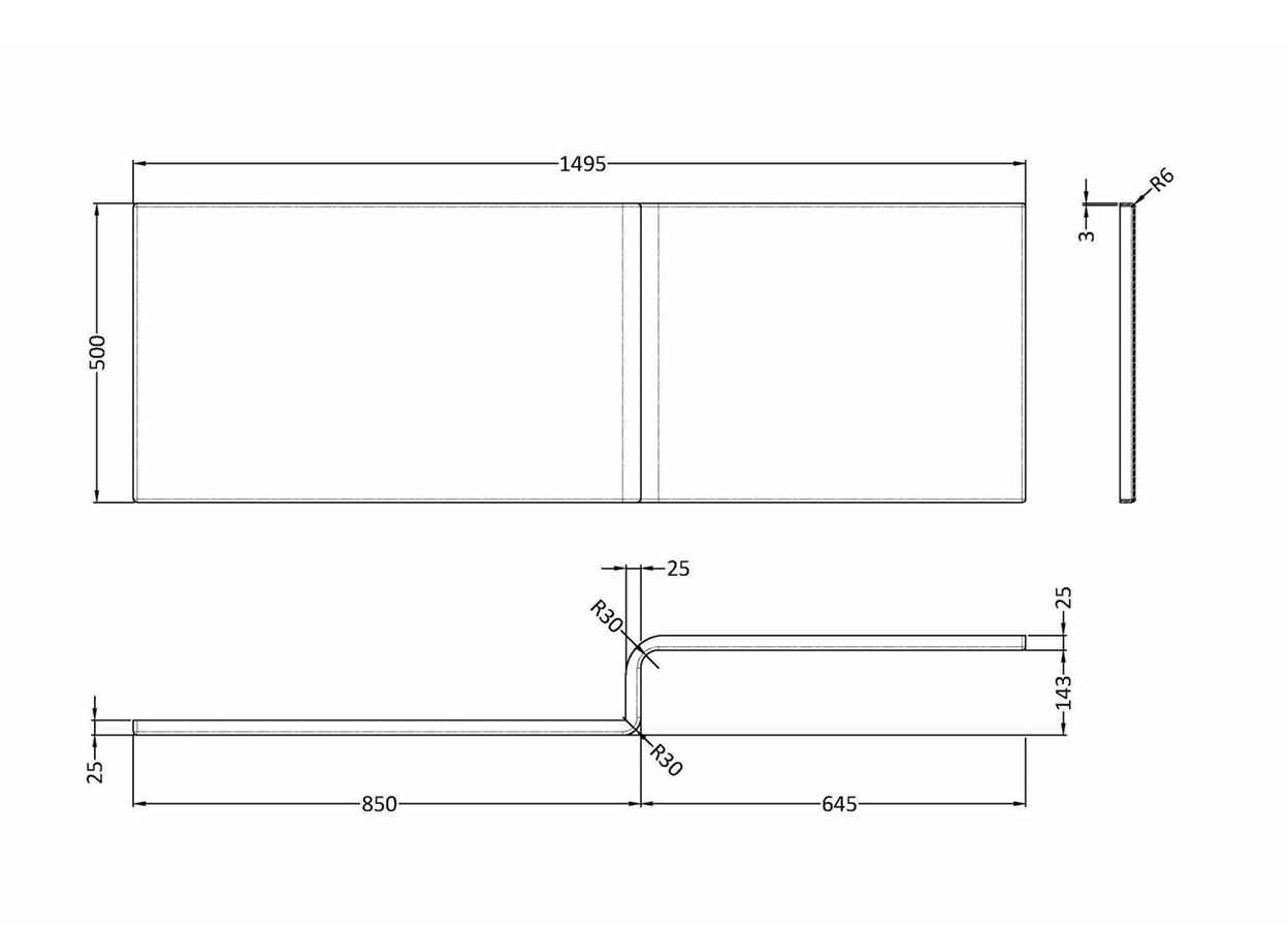 1500mm Left Hand Square Shower Bath Set with Screen, Side Panel And Leg Set