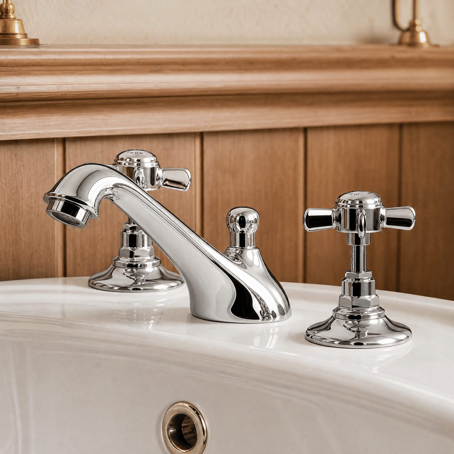 Nuie Beaumont Traditional 3 Tap Hole Basin Mixer with Pop-Up Waste – Chrome