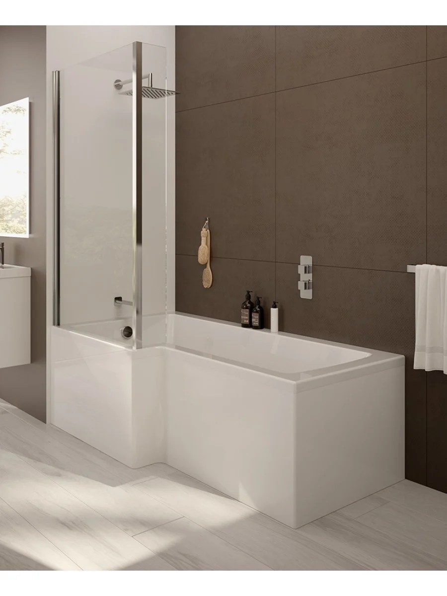 Sonas L Shape 1700x850mm Shower Bath with Bath Panel & Bath Screen