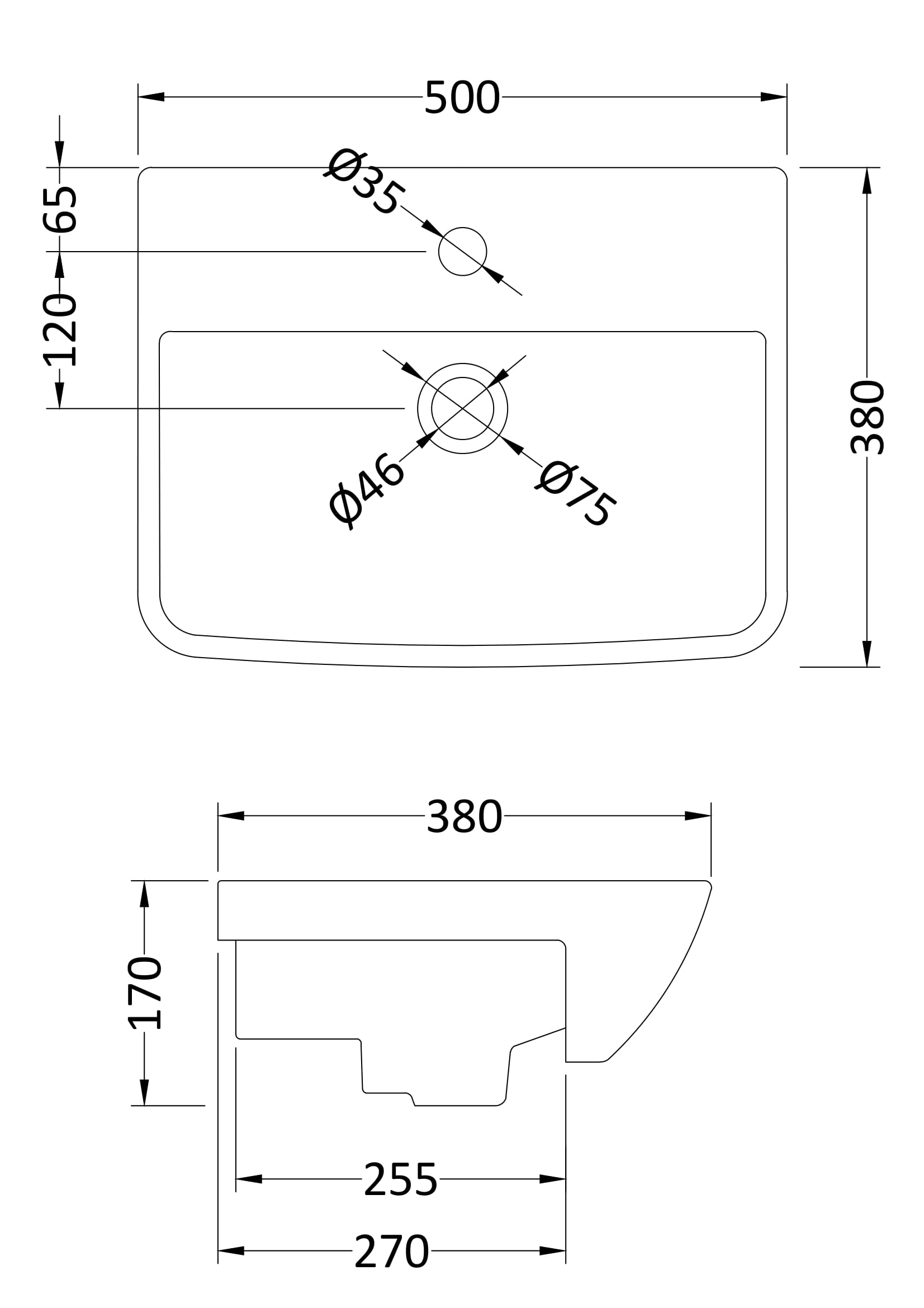 Nuie Lynx 1 Tap Hole 500mm Ceramic Square Semi-Recessed Basin