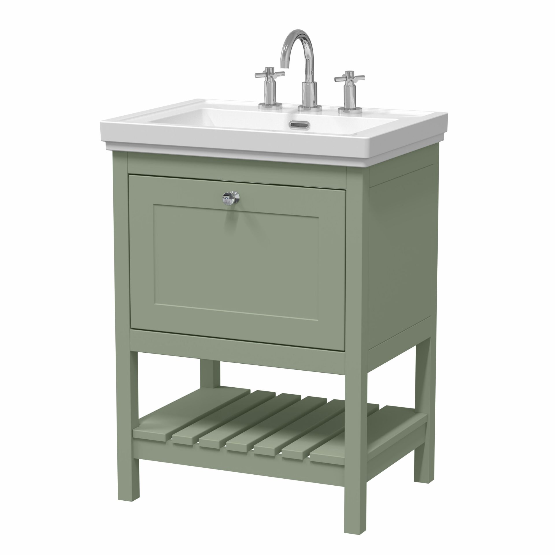 Old London Bexley 600mm 1 Drawer Floor Standing Vanity Unit & Basin – Fern Green
