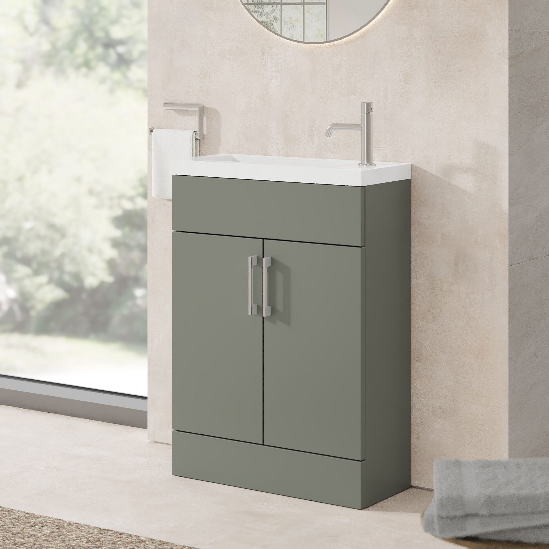 Nuie Lux Krest 600mm 2 Door Slim Floorstanding Unit – Fern Green