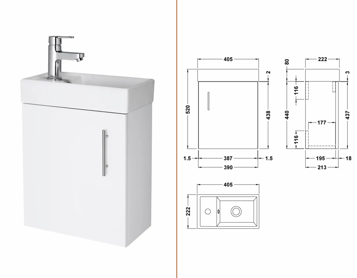 400mm Gloss White Wall Hung Cloakroom Suite