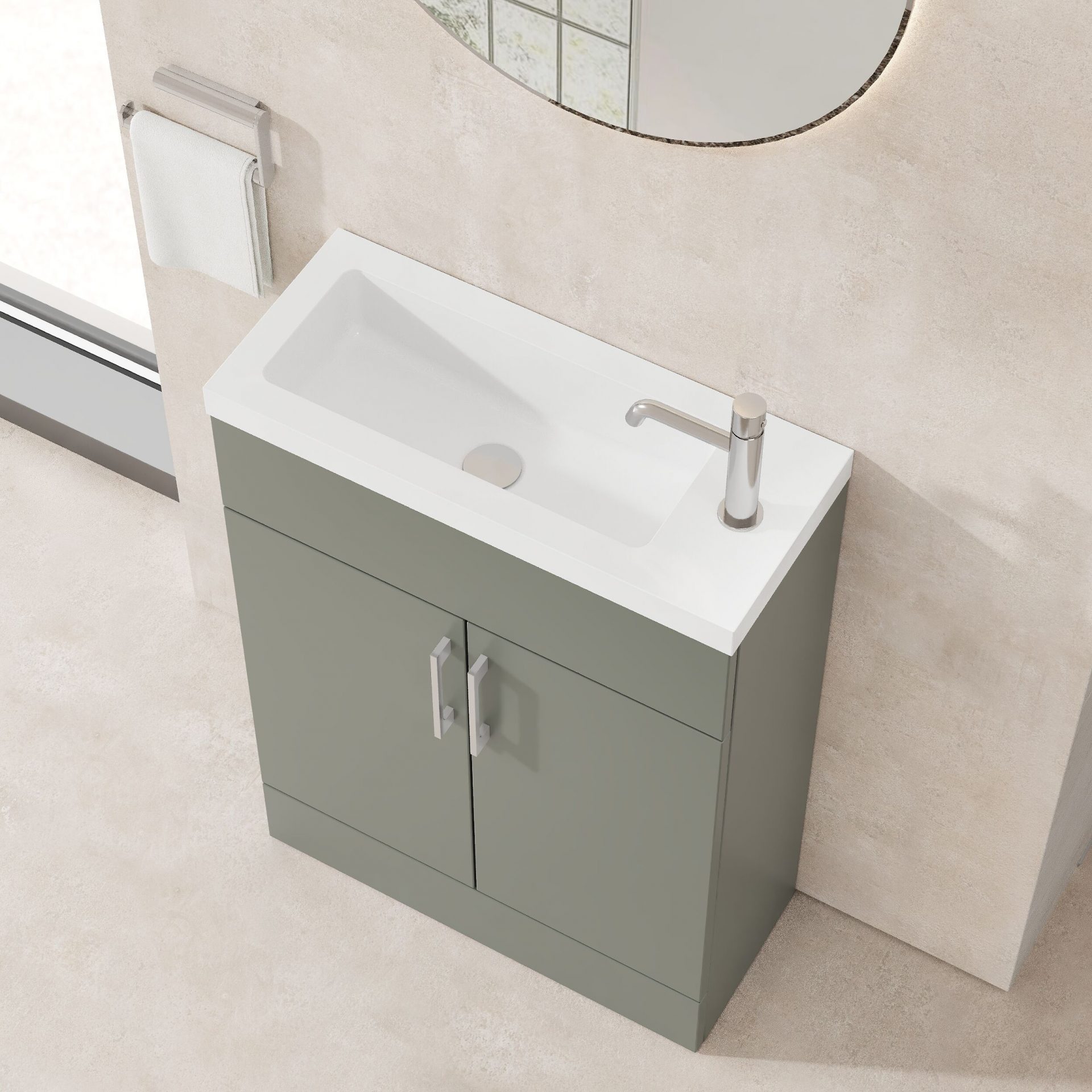 Nuie Lux Krest 600mm 2 Door Slim Floorstanding Unit – Fern Green
