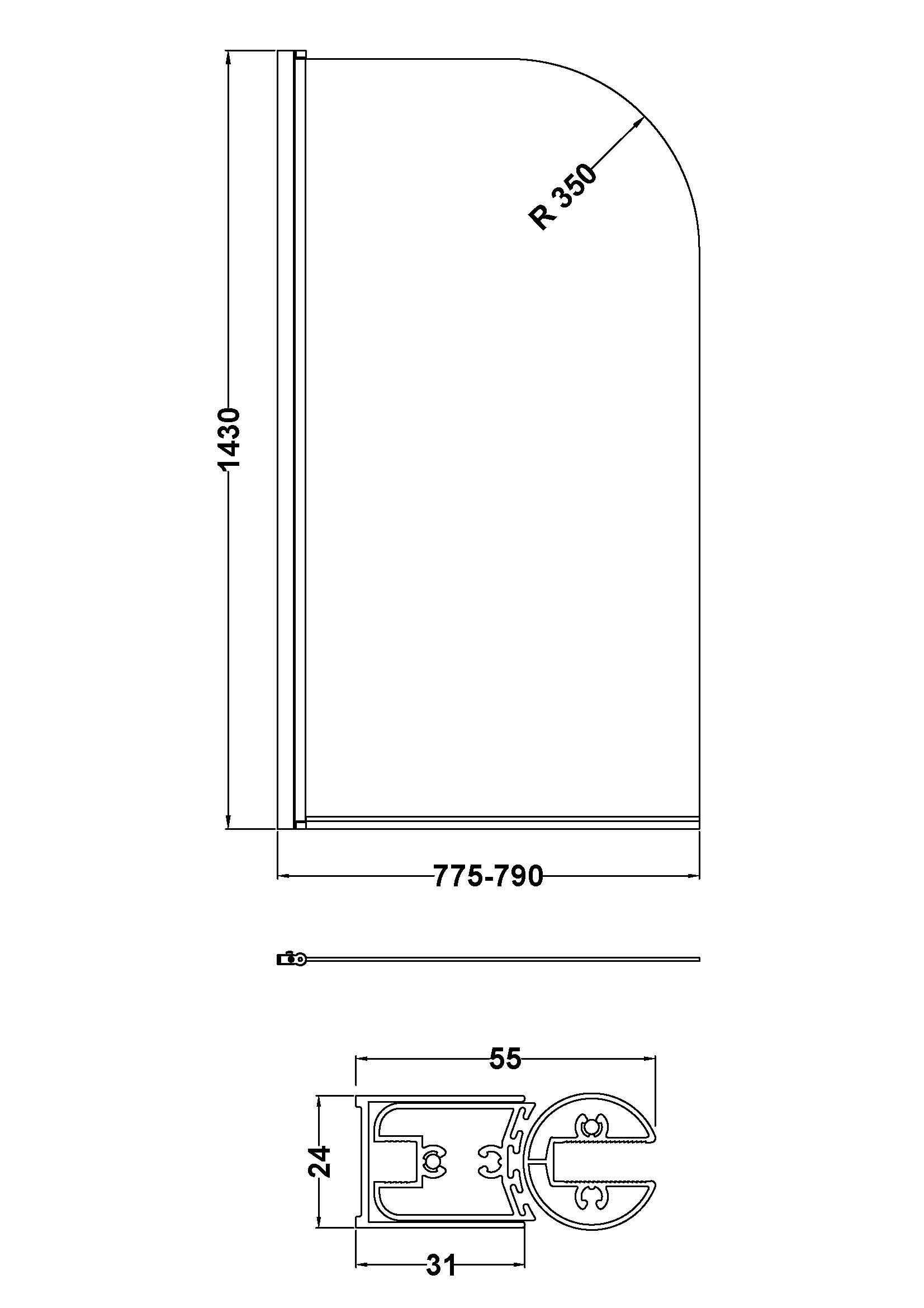 Nuie Pacific 6mm Round Bath Screen – Matt Black