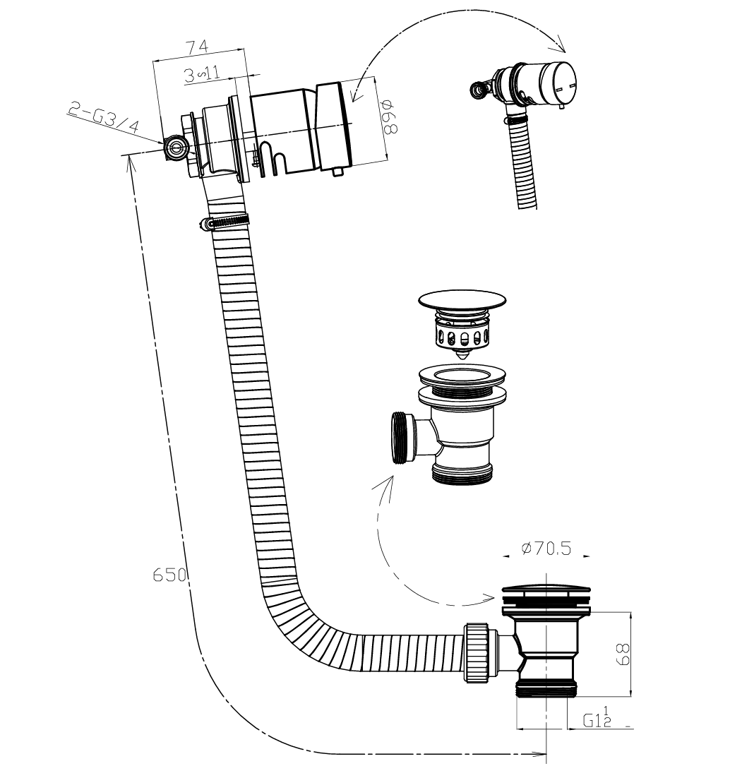 Eastbrook Bath Mixer Filler Tap with Push Button Waste – Chrome