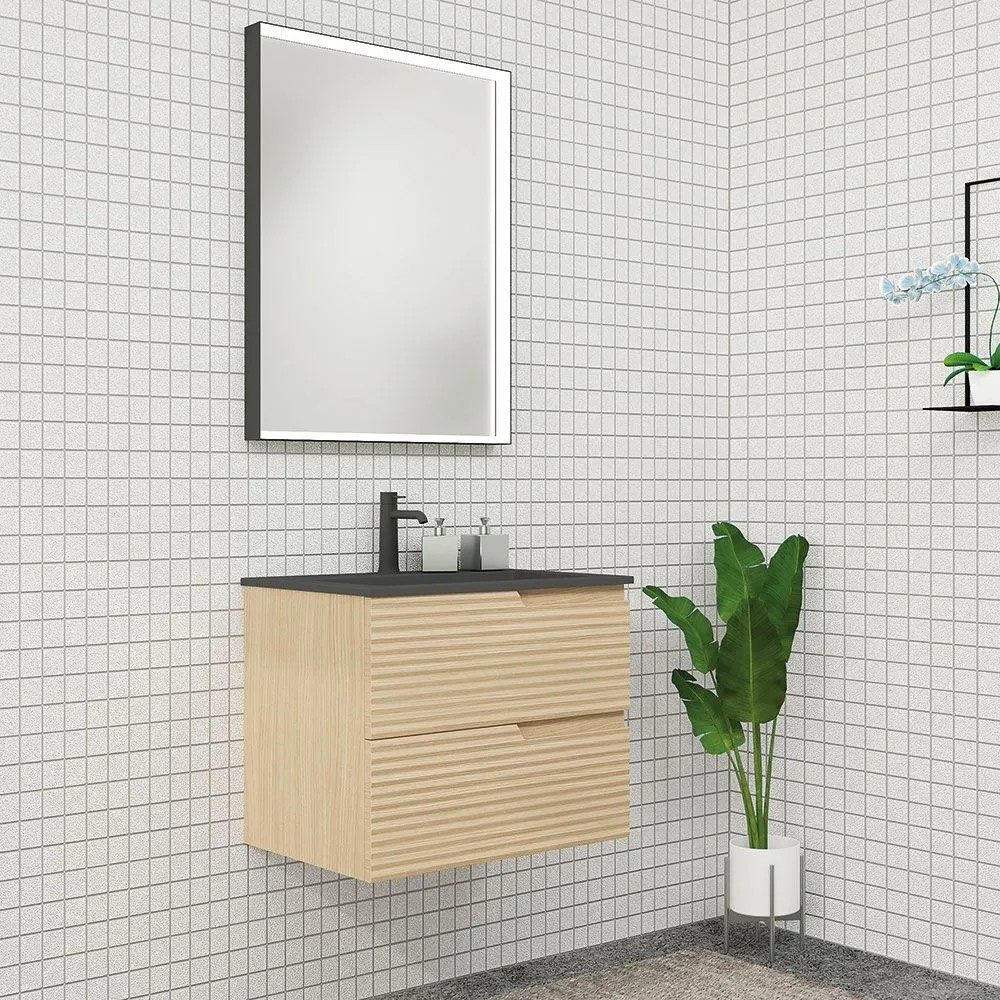 Qualitex Civetta 600mm 2 Drawer Wall Hung Unit & Basin – Light Oak
