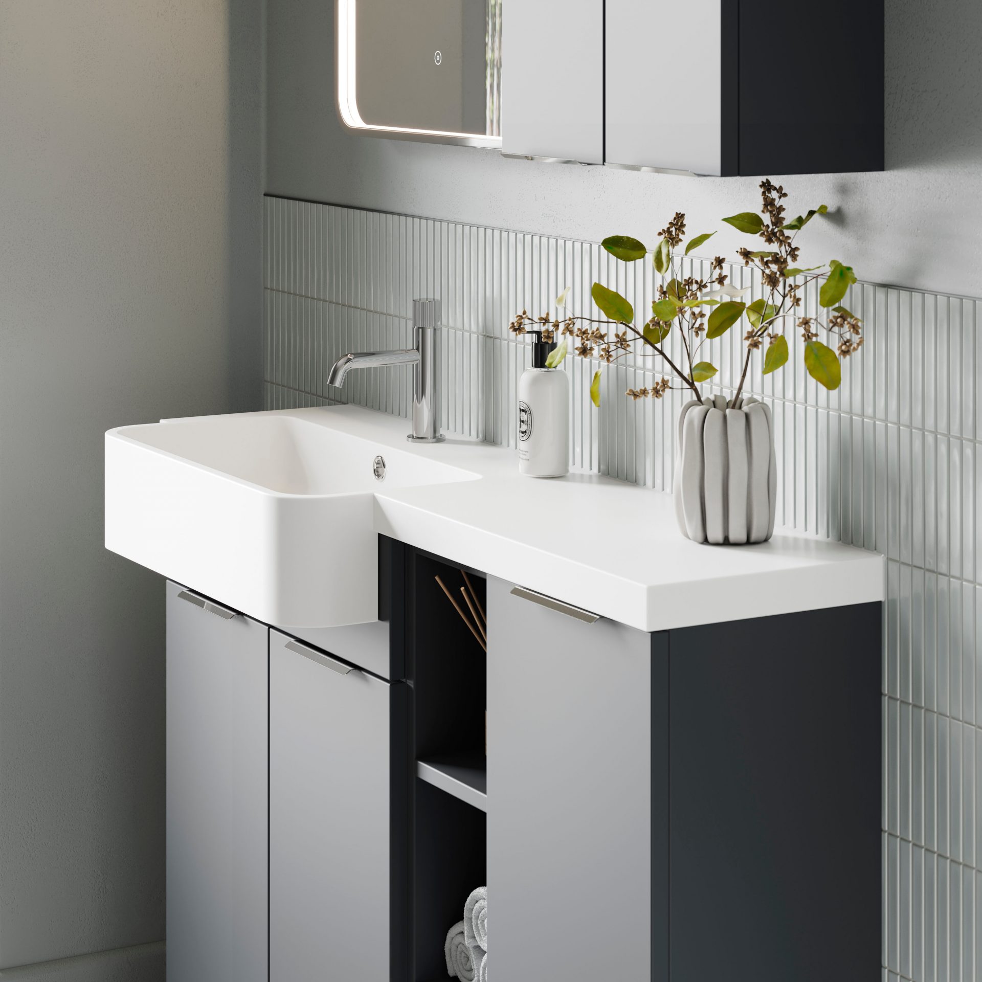 Nuie Lux Krest 200mm Slim Floorstanding Open Shelf Unit – Soft Black