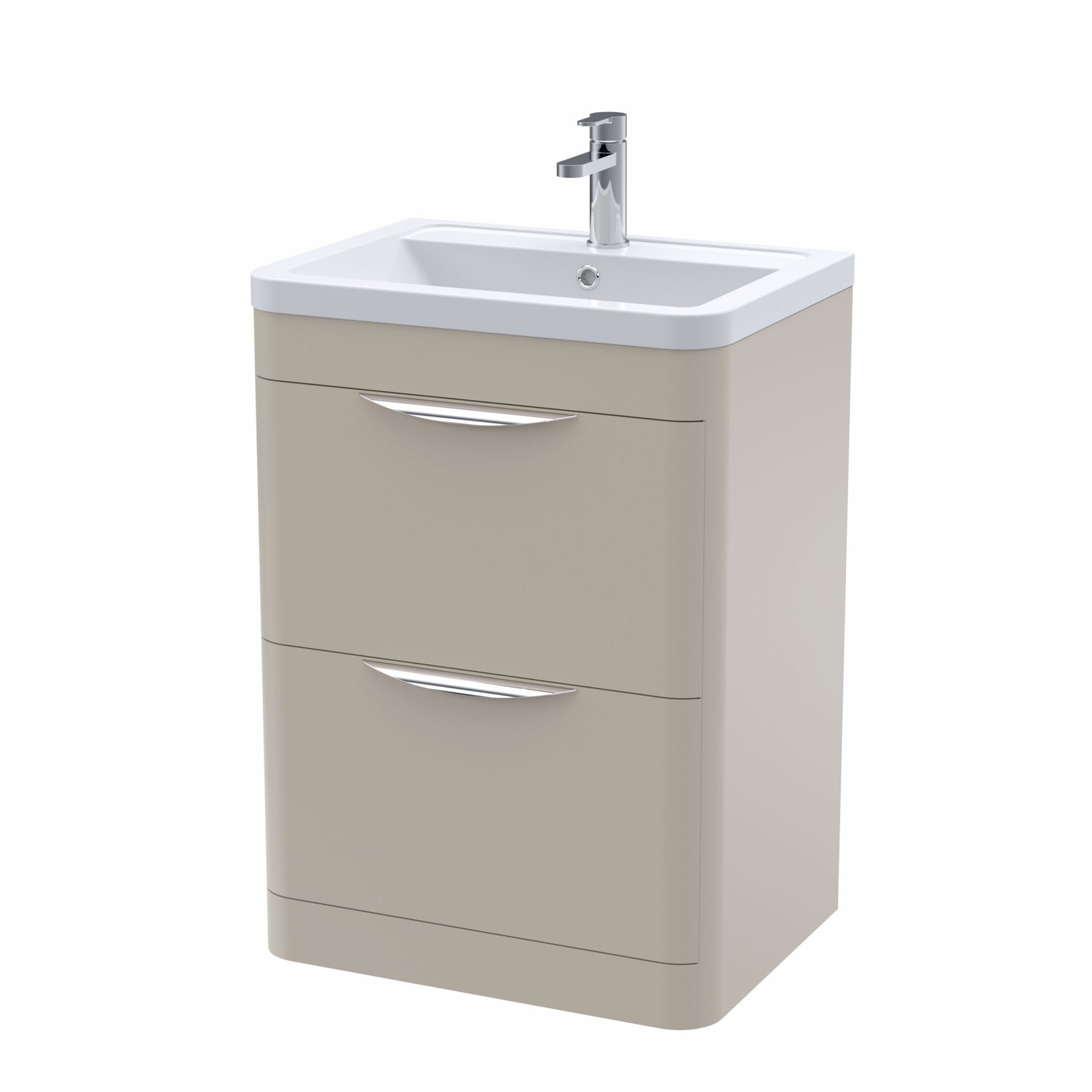 Nuie Parade 600mm 2 Drawer Floorstanding Vanity Unit & Ceramic Basin – Pebble Grey