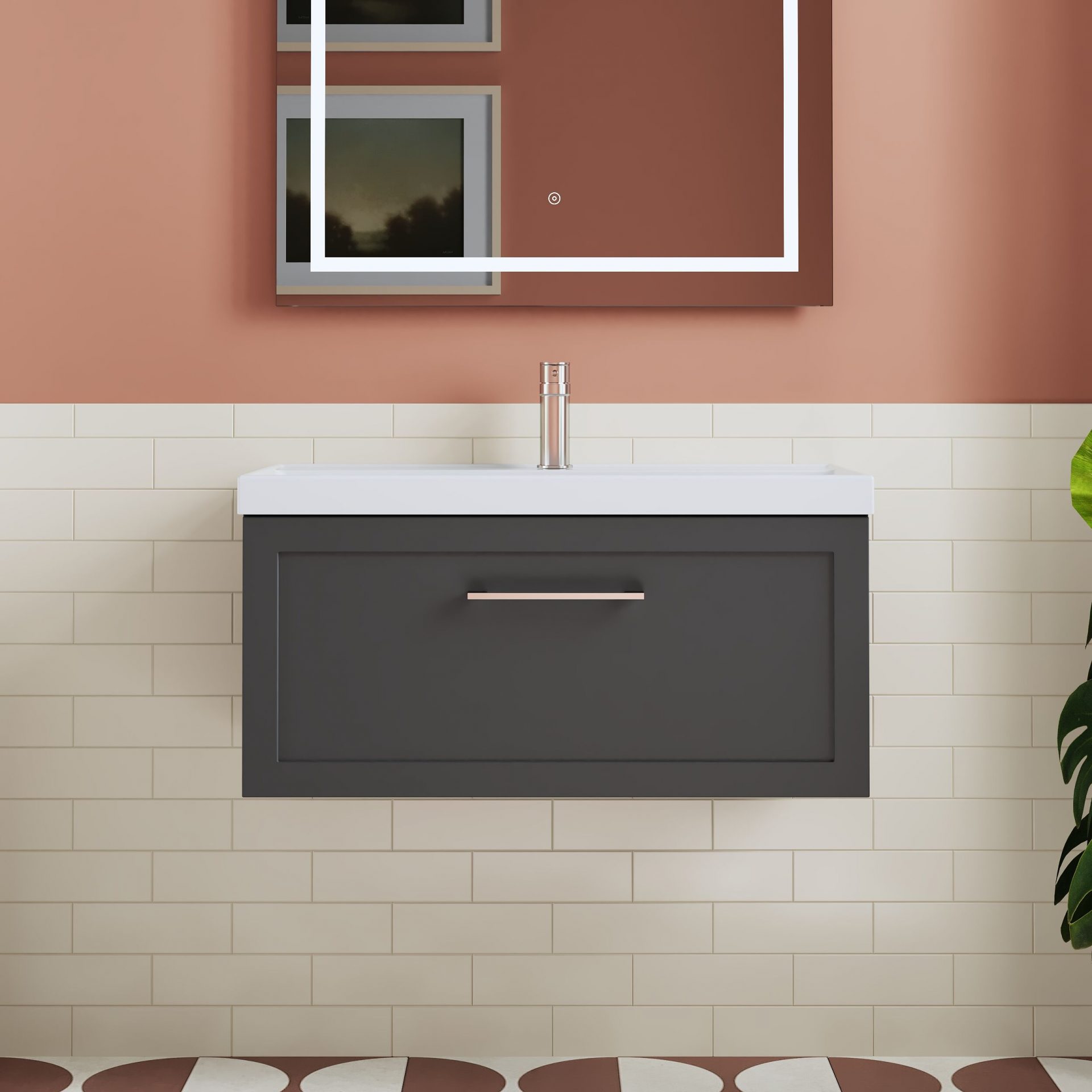Nuie Lux Larck 800mm 1 Drawer Wall Hung Vanity Unit – Soft Black