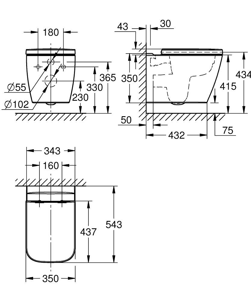 Grohe BauEdge Ceramic Rimless Wall Hung Pan & Soft Close Seat